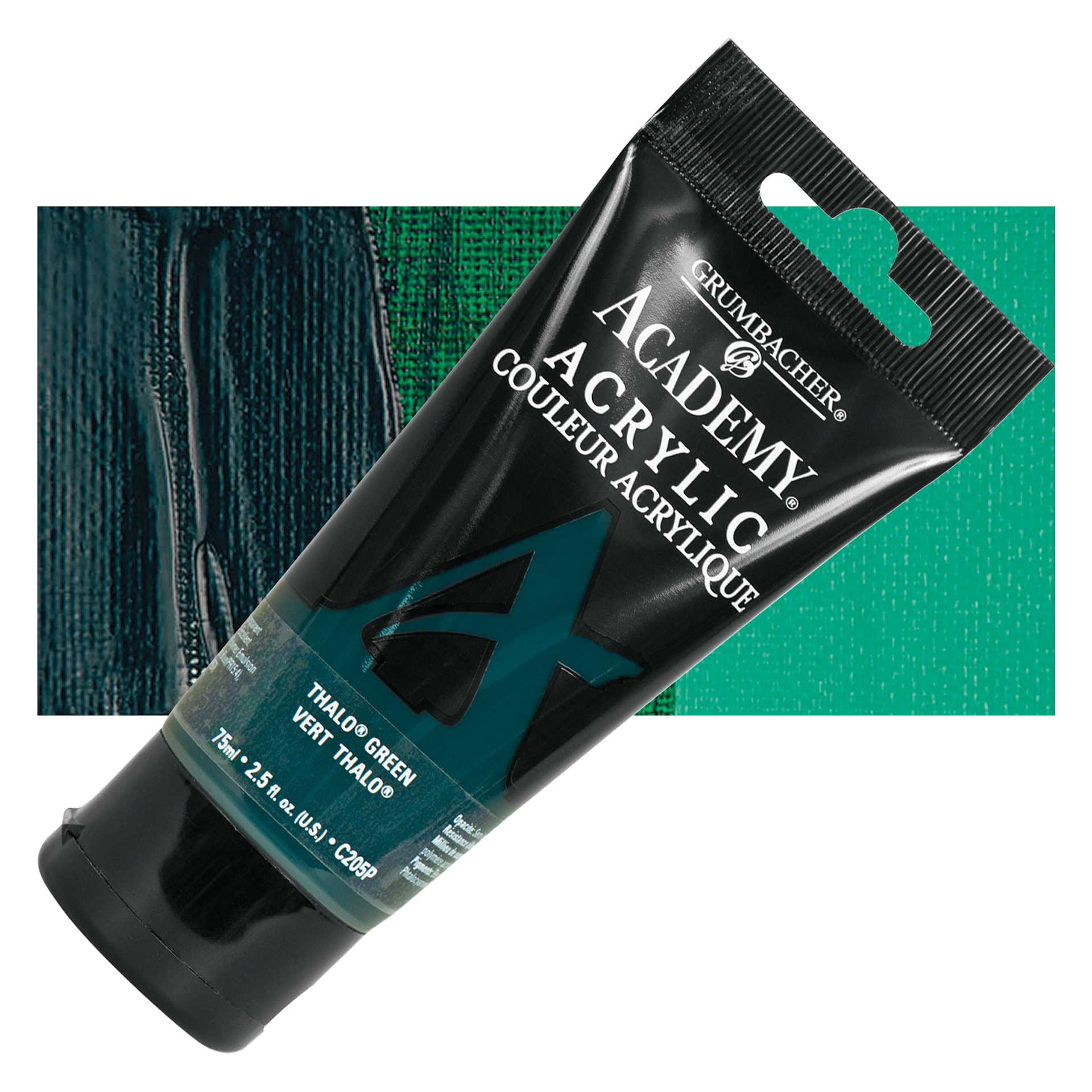 Grumbacher Academy Acrylic - Thalo Green (Blue Shade), 75 ml tube and swatch