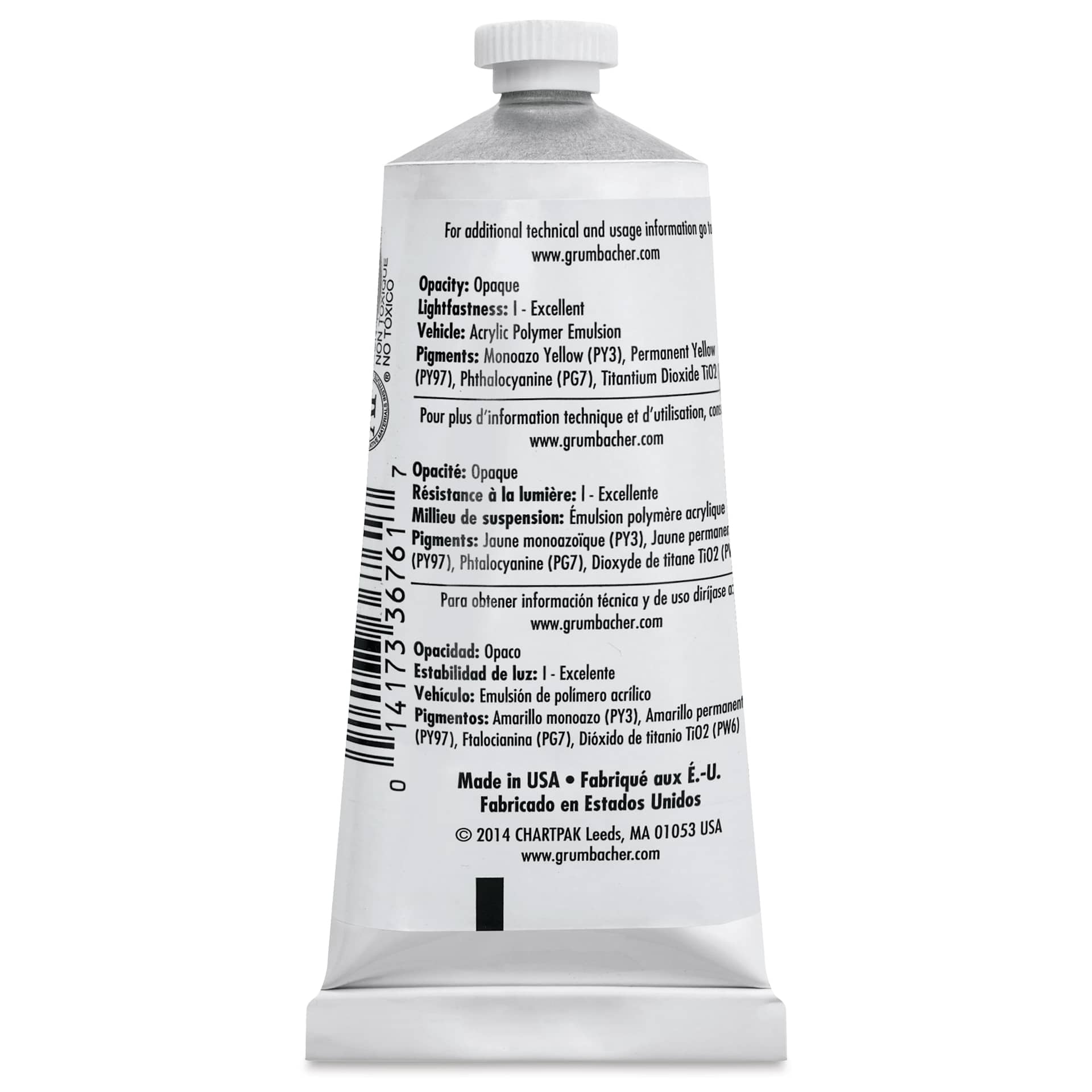 Grumbacher Academy Acrylic - Permanent Green Light, 90 ml tube back
