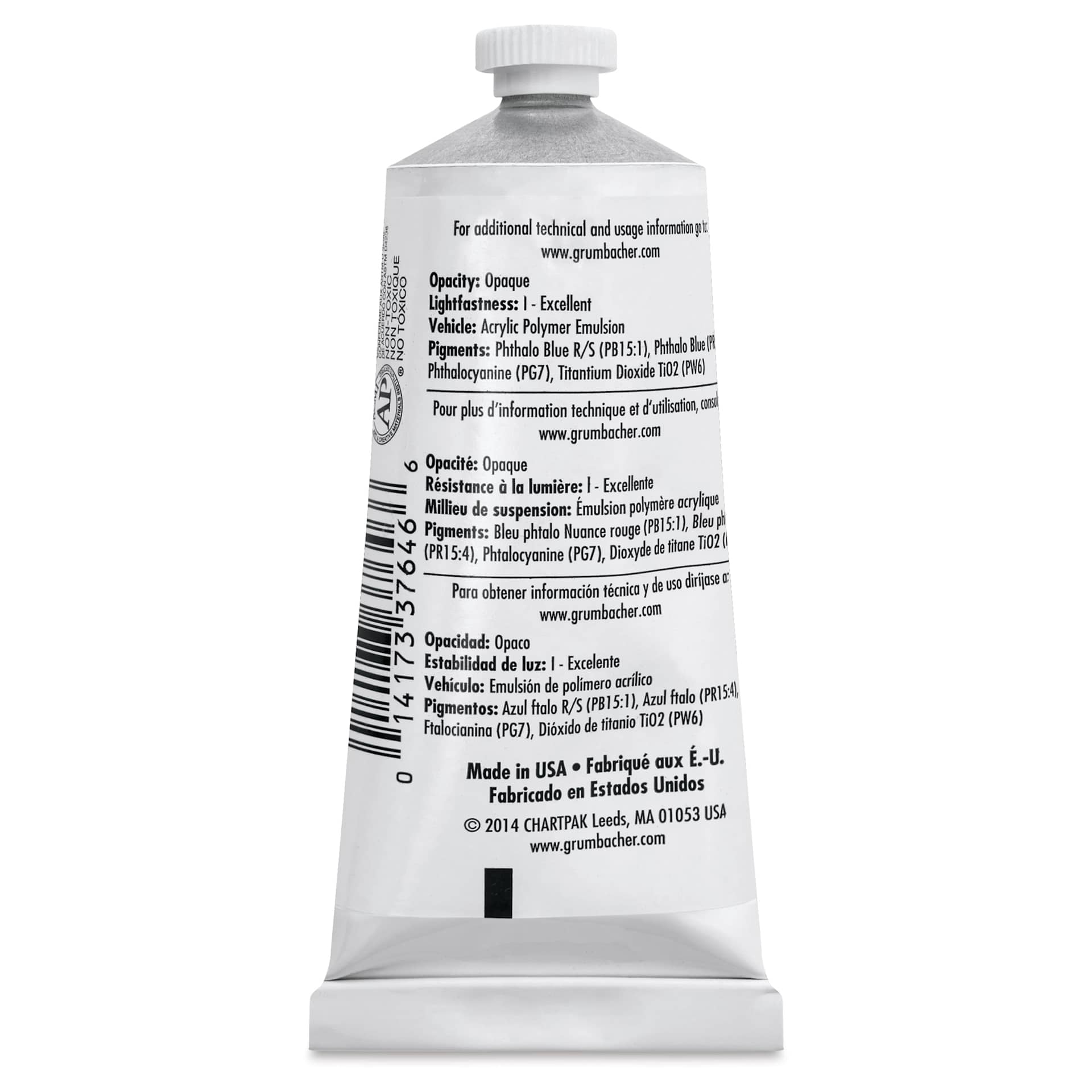 Grumbacher Academy Acrylic - Turquoise Green, 90 ml tube, back