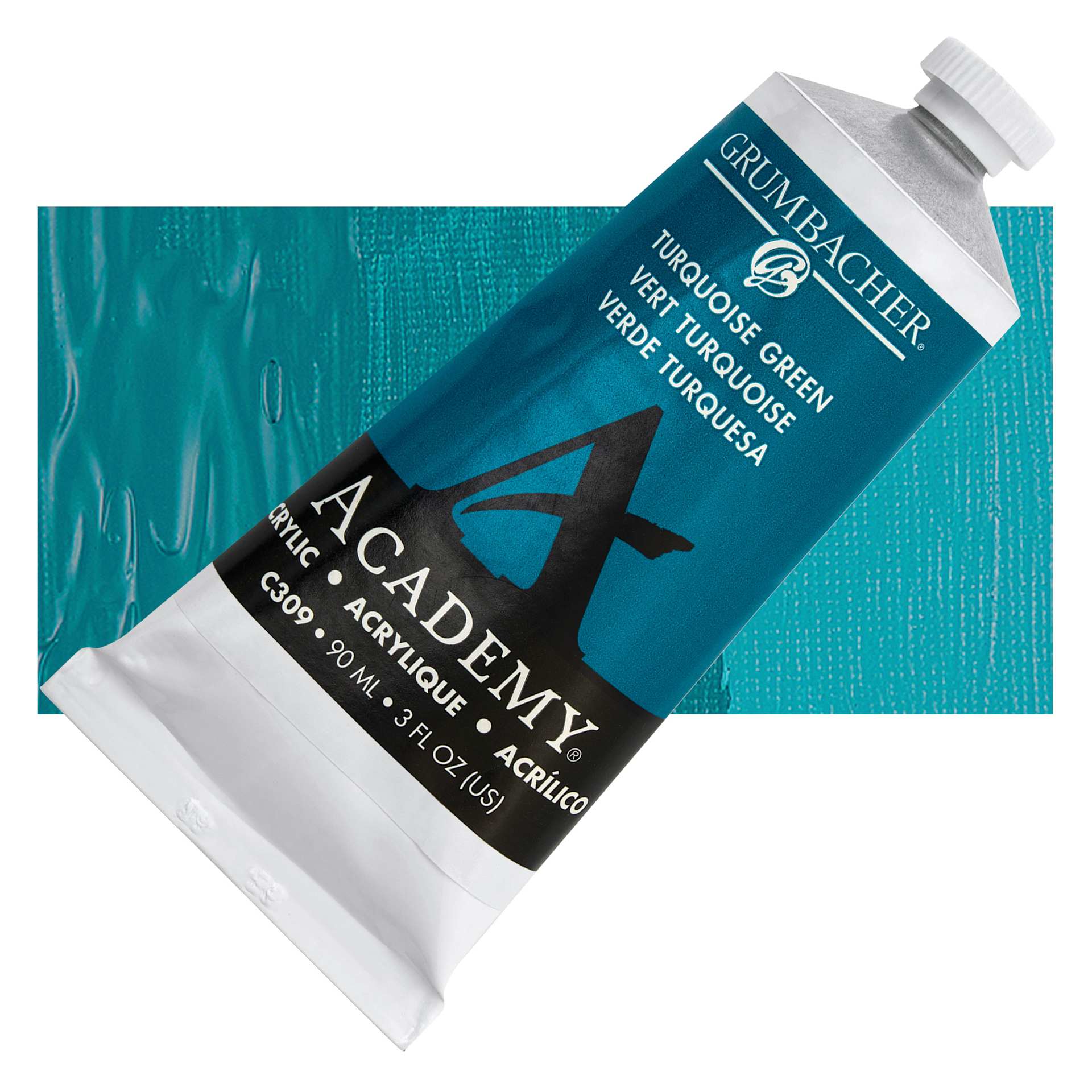 Grumbacher Academy Acrylic - Turquoise Green, 90 ml tube with swatch