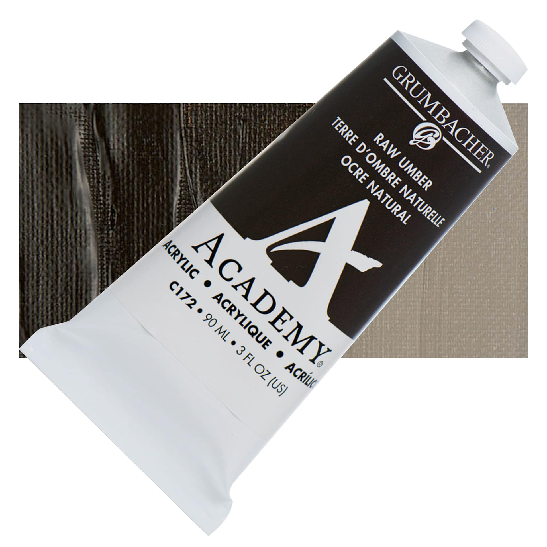 Grumbacher Academy Acrylic - Raw Umber, 90 ml tube and swatch