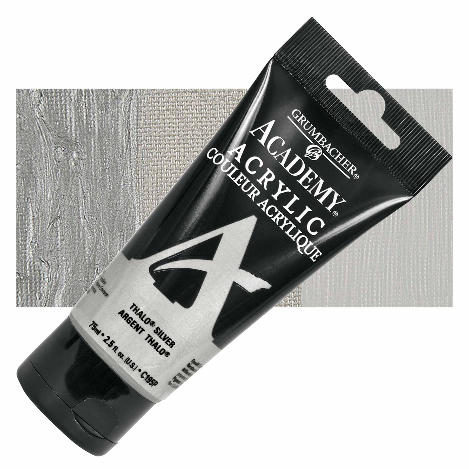 Grumbacher Academy Acrylic - Thalo Silver, 75 ml tube and swatch