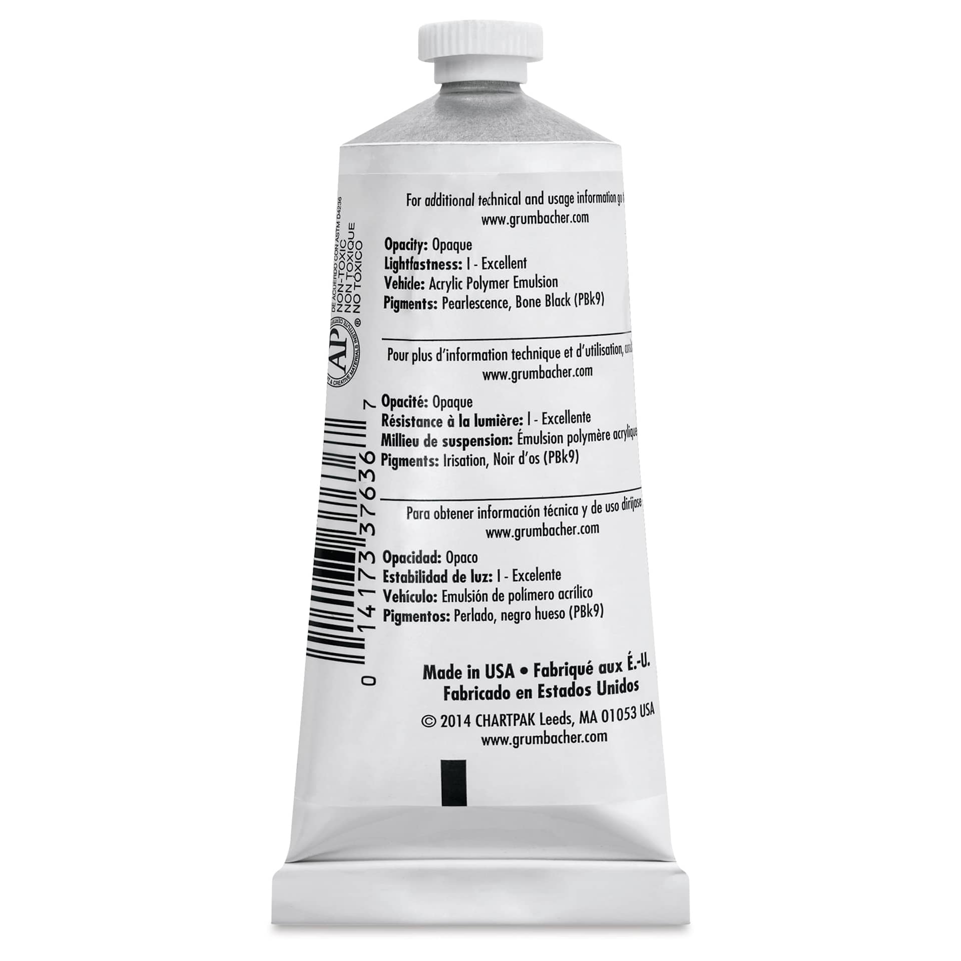 Grumbacher Academy Acrylic - Thalo Silver, 90 ml tube back