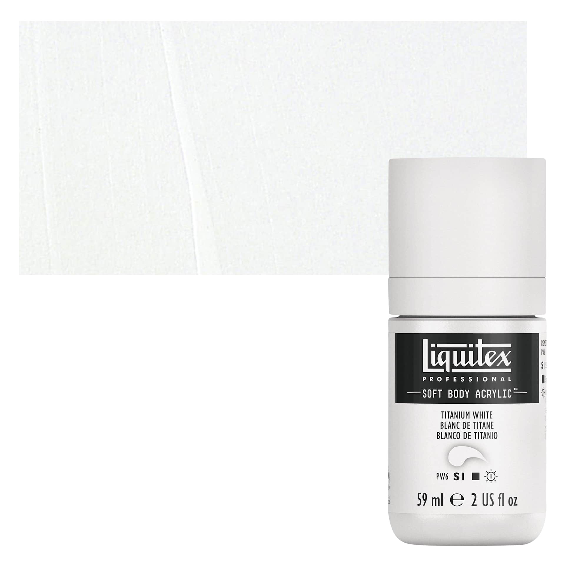 Liquitex Soft Body Artist Acrylic - Titanium White, 59 ml bottle and swatch