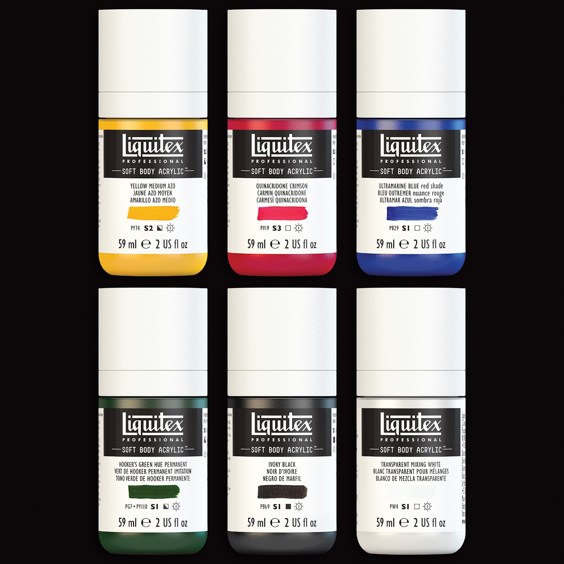 Liquitex Professional Soft Body Acrylics - Set of 6, Mixing Colors, 59 ml, contents