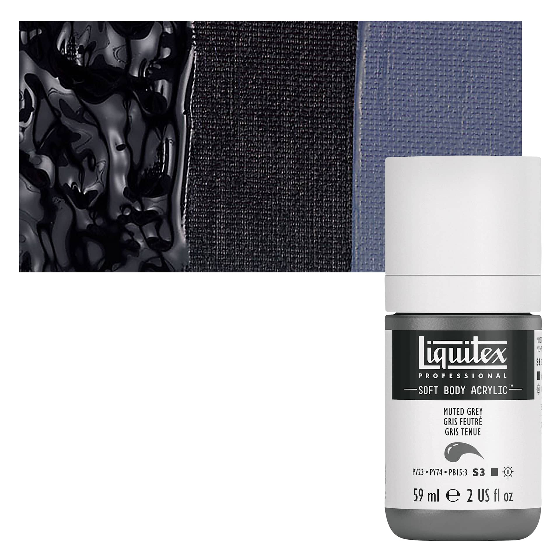 Liquitex Soft Body Artist Acrylic - Muted Grey, 2 oz bottle and swatch