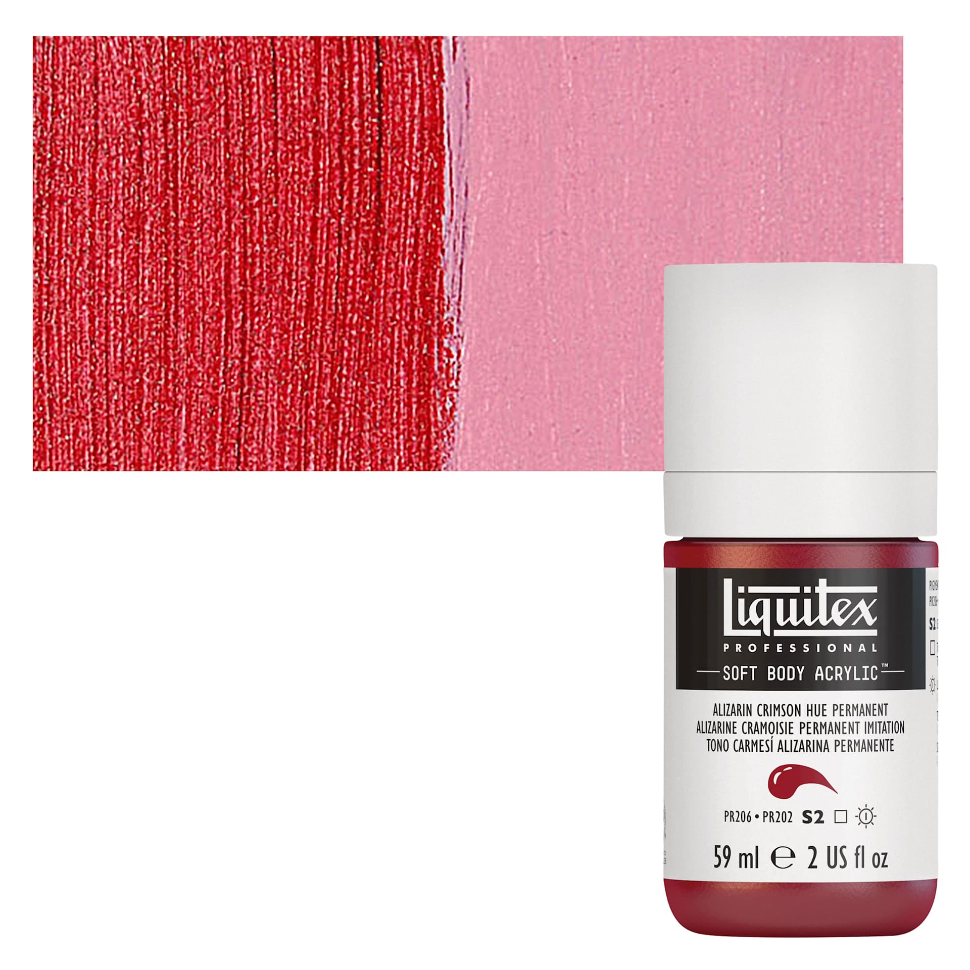 Liquitex Soft Body Artist Acrylic - Alizarin Crimson Hue Permanent, 59 ml bottle and swatch