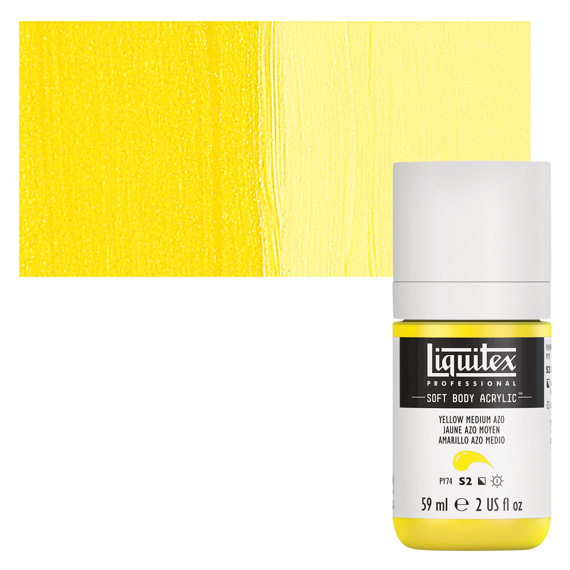 Liquitex Soft Body Artist Acrylic - Yellow Medium Azo, 59 ml bottle and swatch