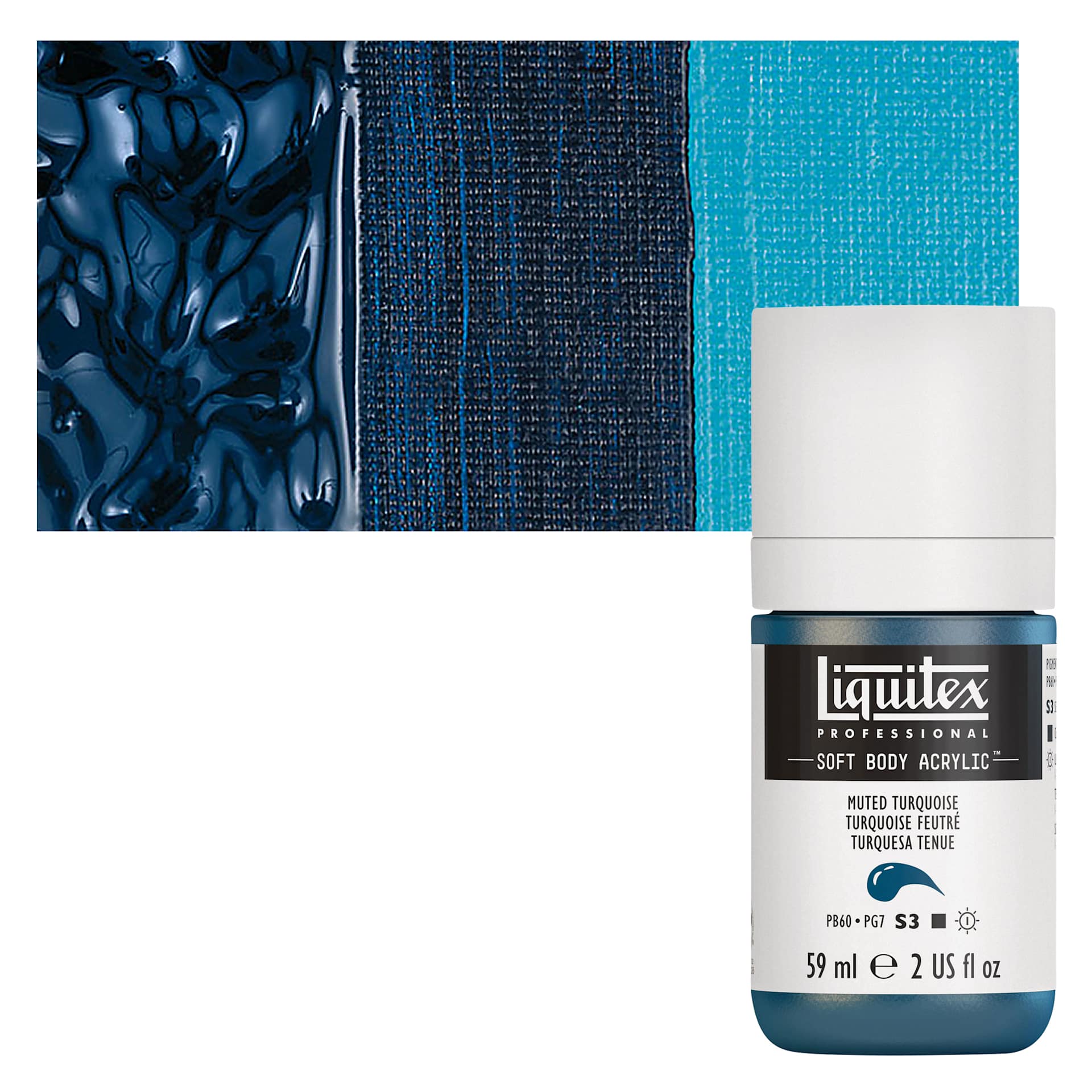 Liquitex Soft Body Artist Acrylic - Muted Turquoise, 2 oz bottle and swatch
