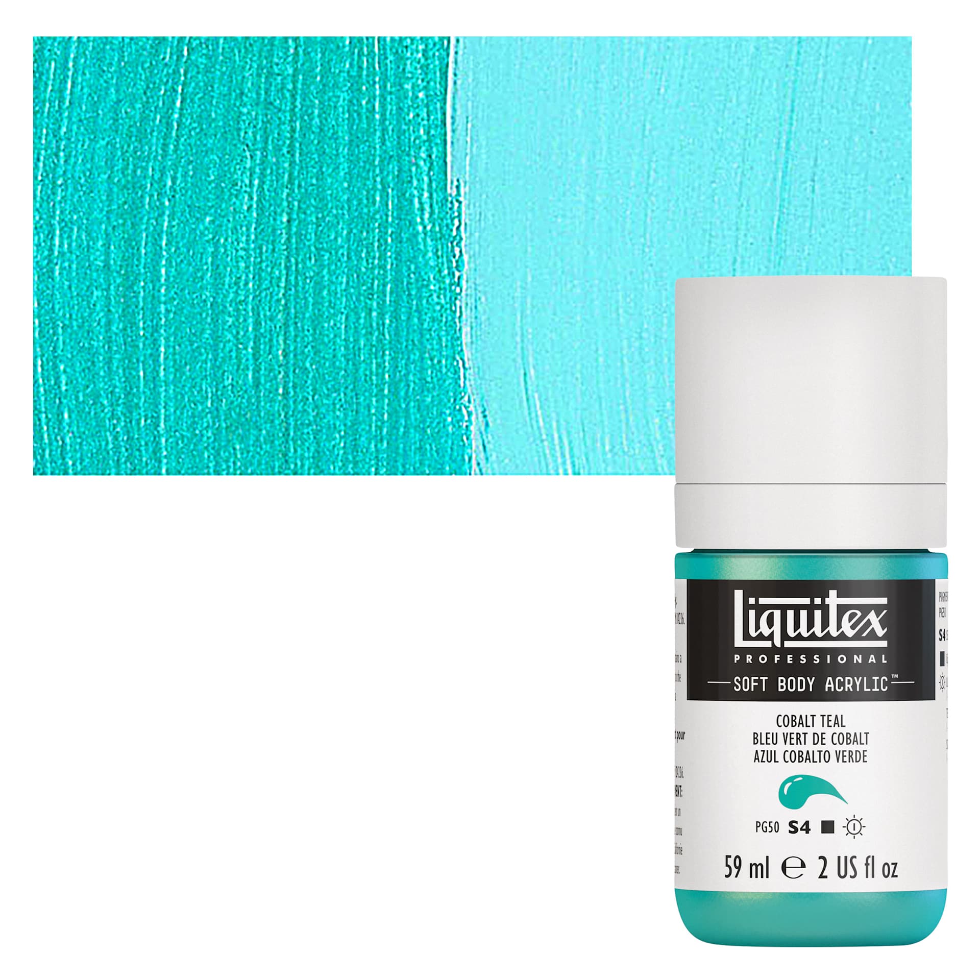 Liquitex Soft Body Artist Acrylic - Cobalt Teal, 59 ml bottle and swatch