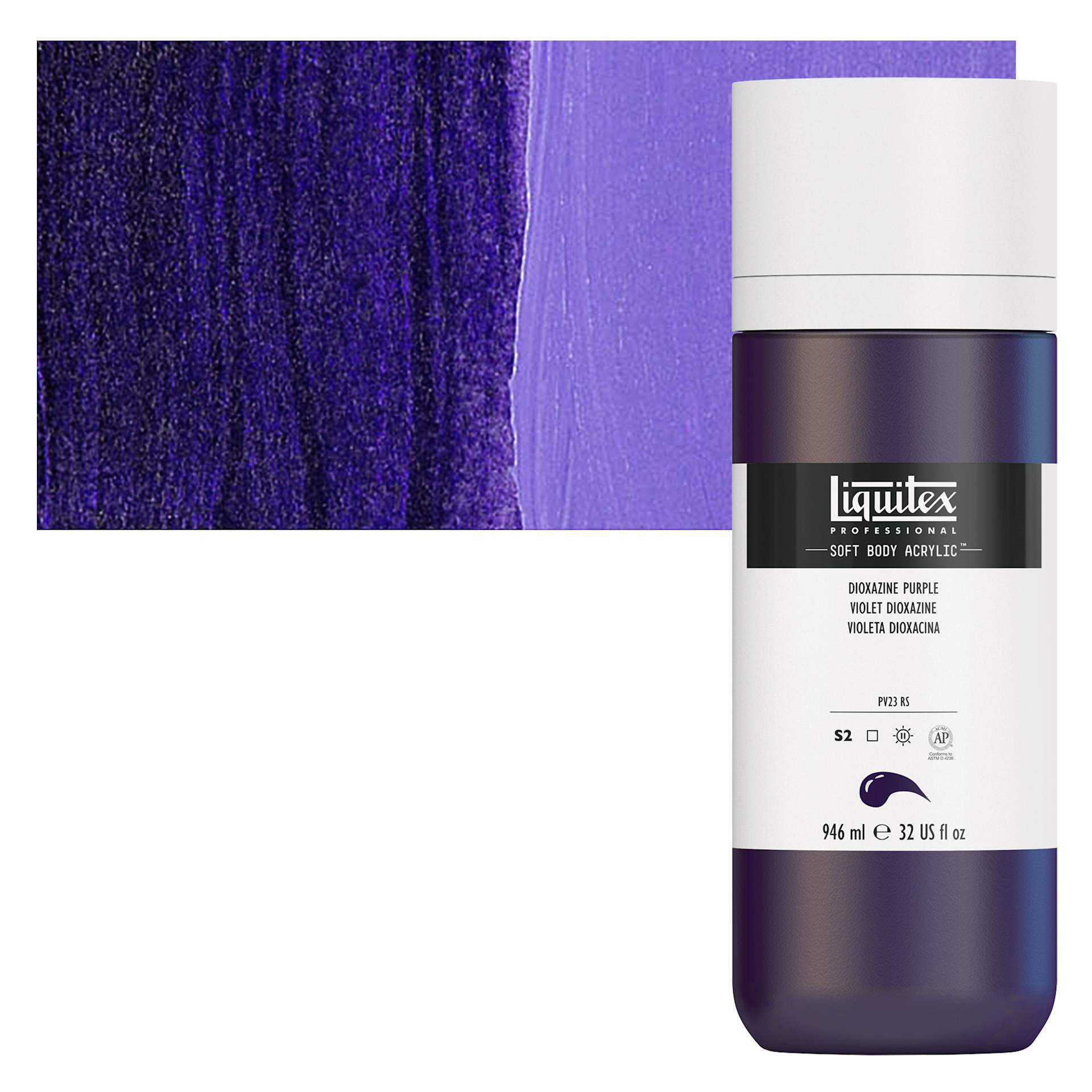 Liquitex Soft Body Artist Acrylic - Dioxazine Purple, 946 ml and swatch