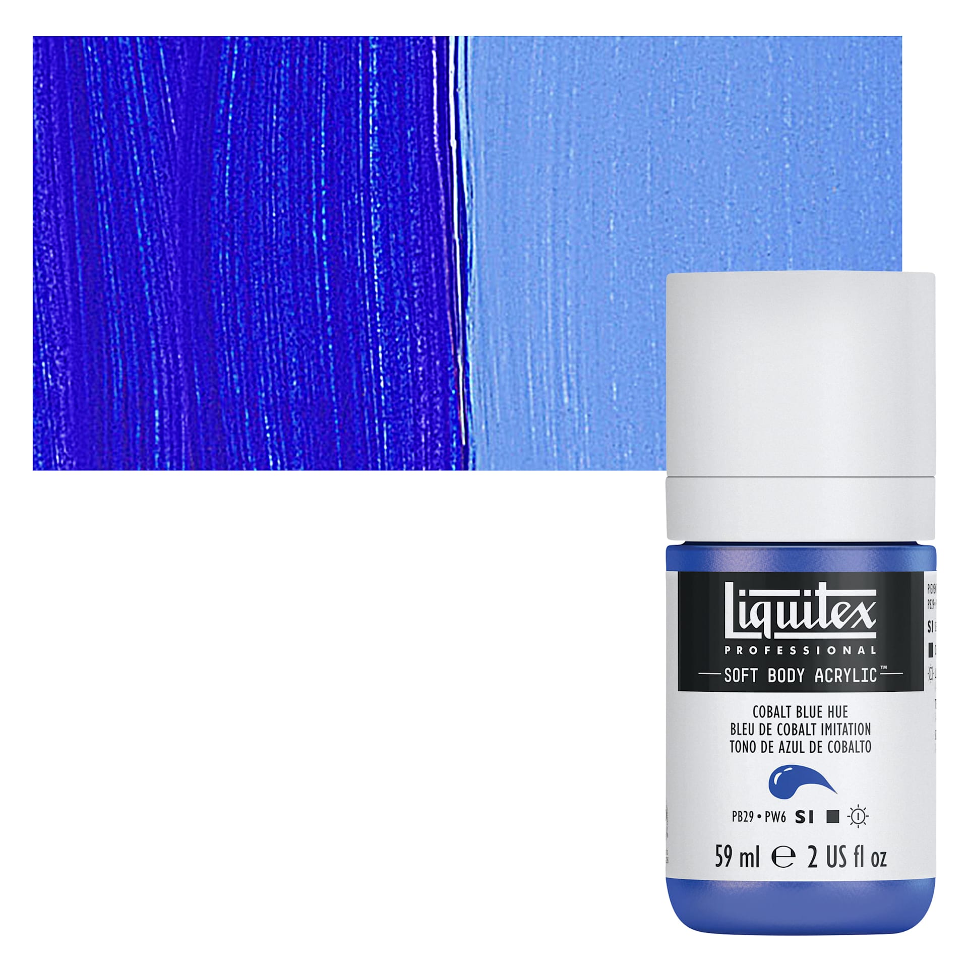 Liquitex Soft Body Artist Acrylic - Cobalt Blue Hue, 59 ml bottle and swatch Liquitex Soft Body Artist Acrylic - Cobalt Blue Hue, 59 ml bottle and swatch