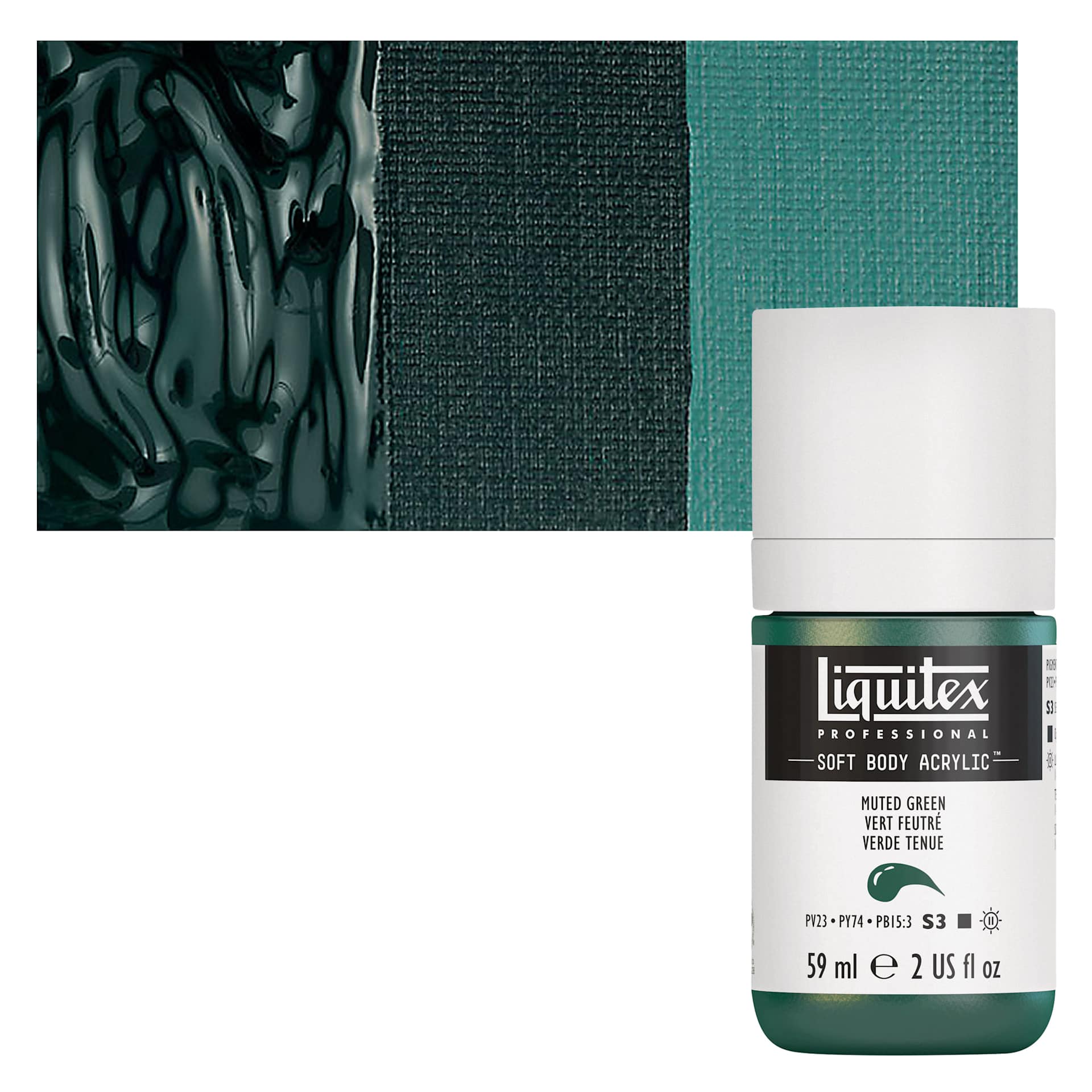 Liquitex Soft Body Artist Acrylic - Muted Green, 2 oz bottle and swatch