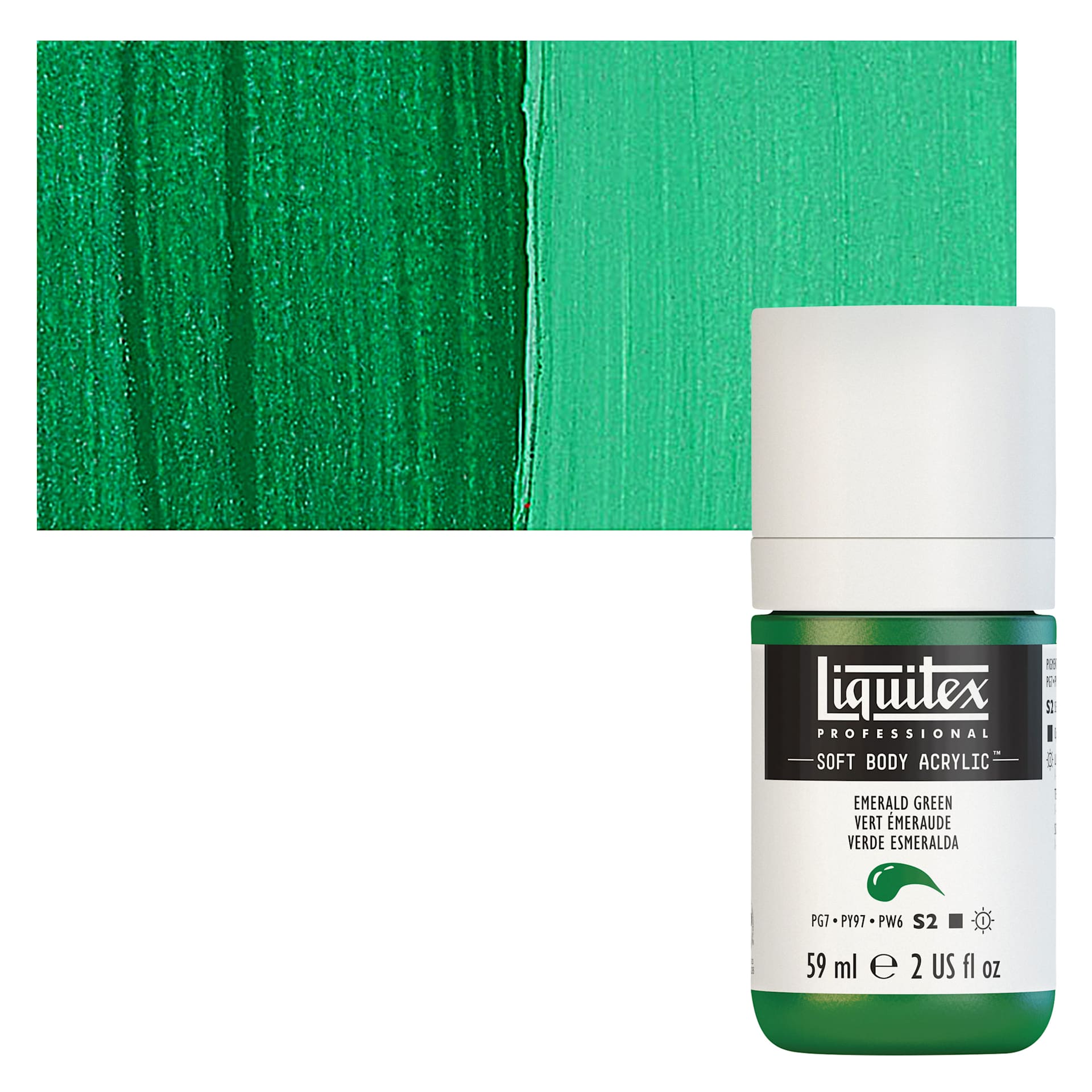 Liquitex Soft Body Artist Acrylic - Emerald Green, 59 ml bottle and swatch
