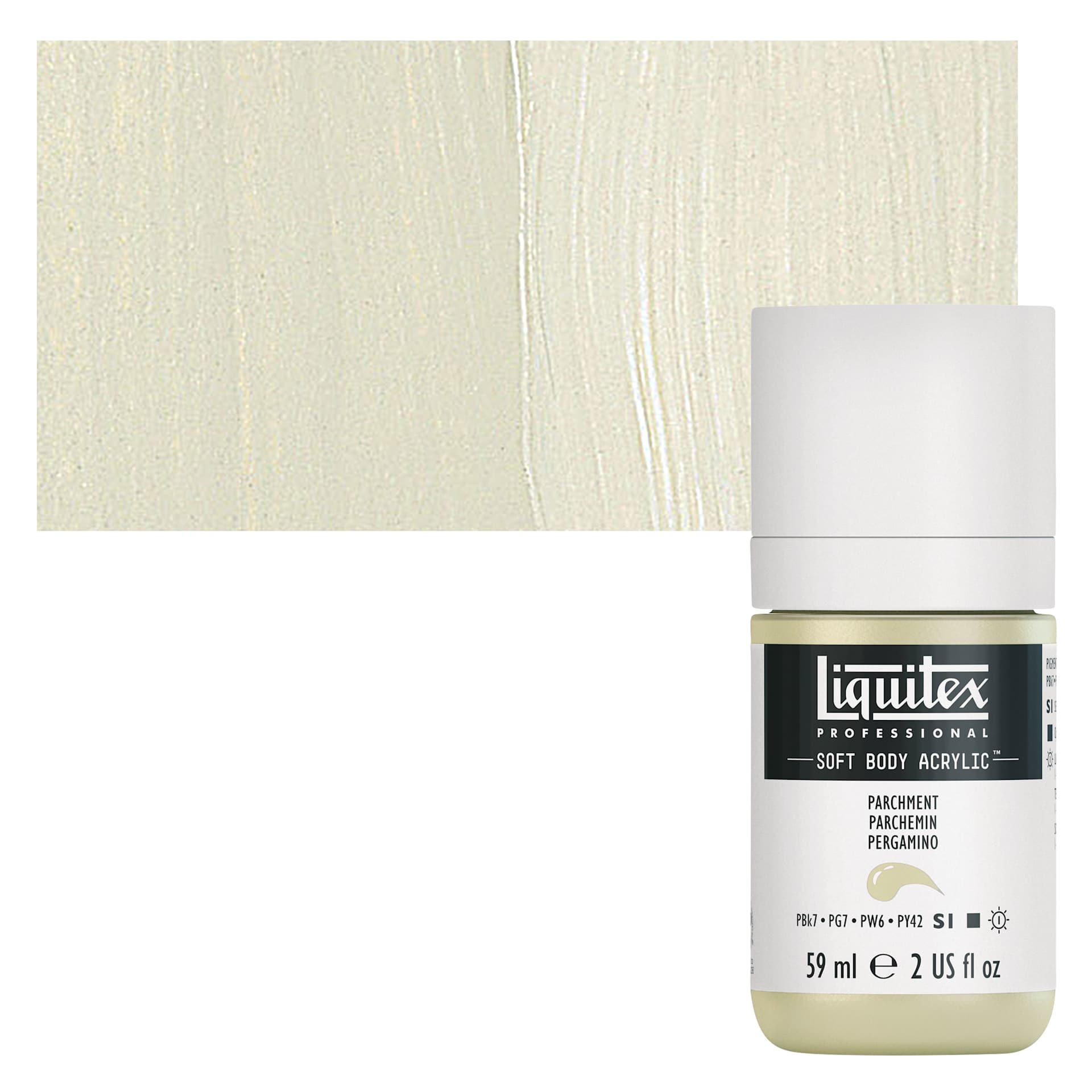 Liquitex Soft Body Artist Acrylic - Parchment, 59 ml bottle and swatch