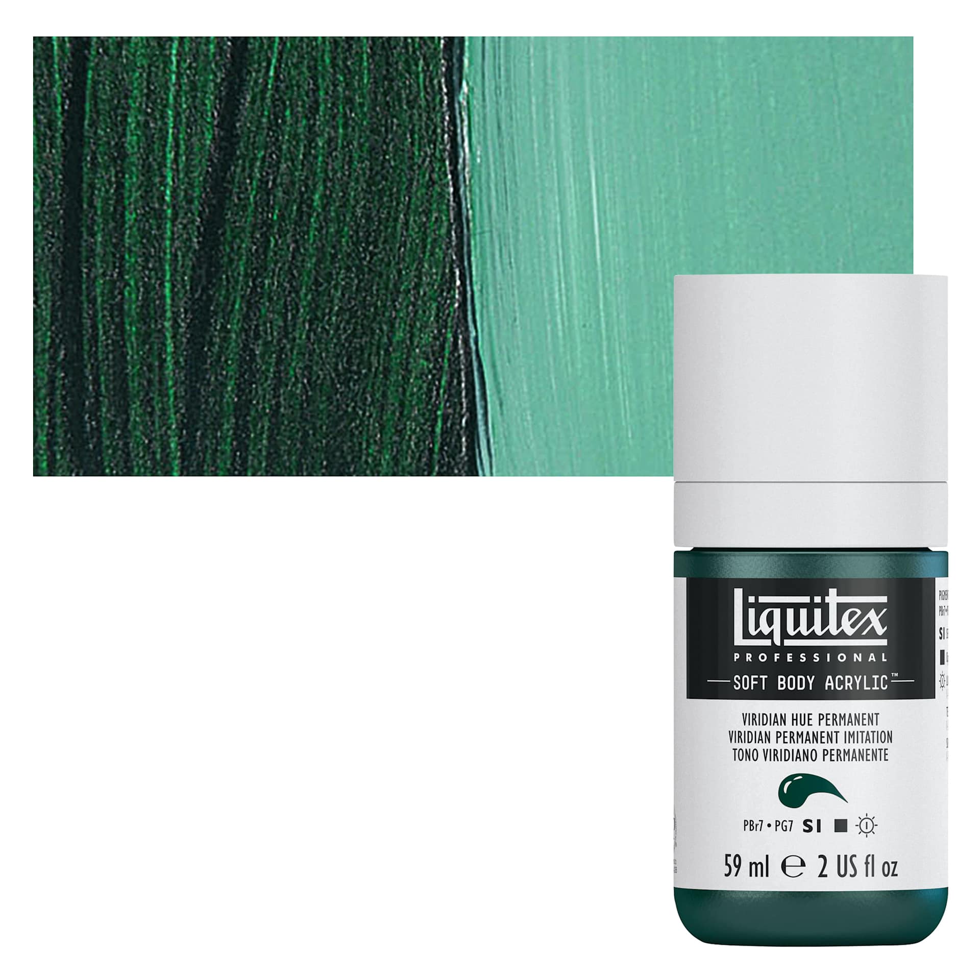 Liquitex Soft Body Artist Acrylic - Viridian Hue Permanent, 2 oz bottle and swatch