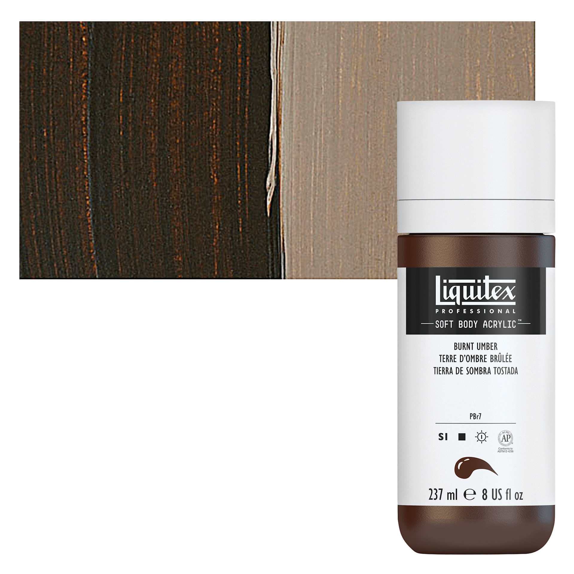 Liquitex Soft Body Artist Acrylic - Burnt Umber, 237 ml and swatch