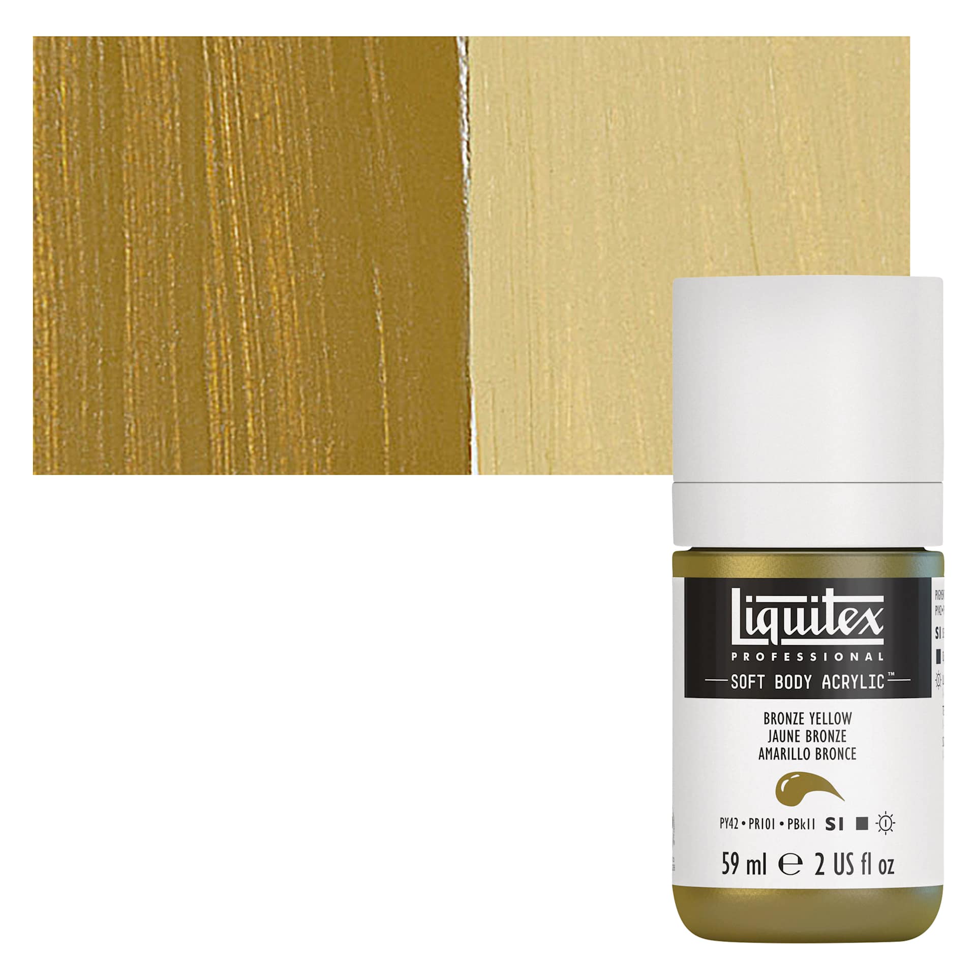 Liquitex Soft Body Artist Acrylic - Bronze Yellow, 59 ml bottle and swatch