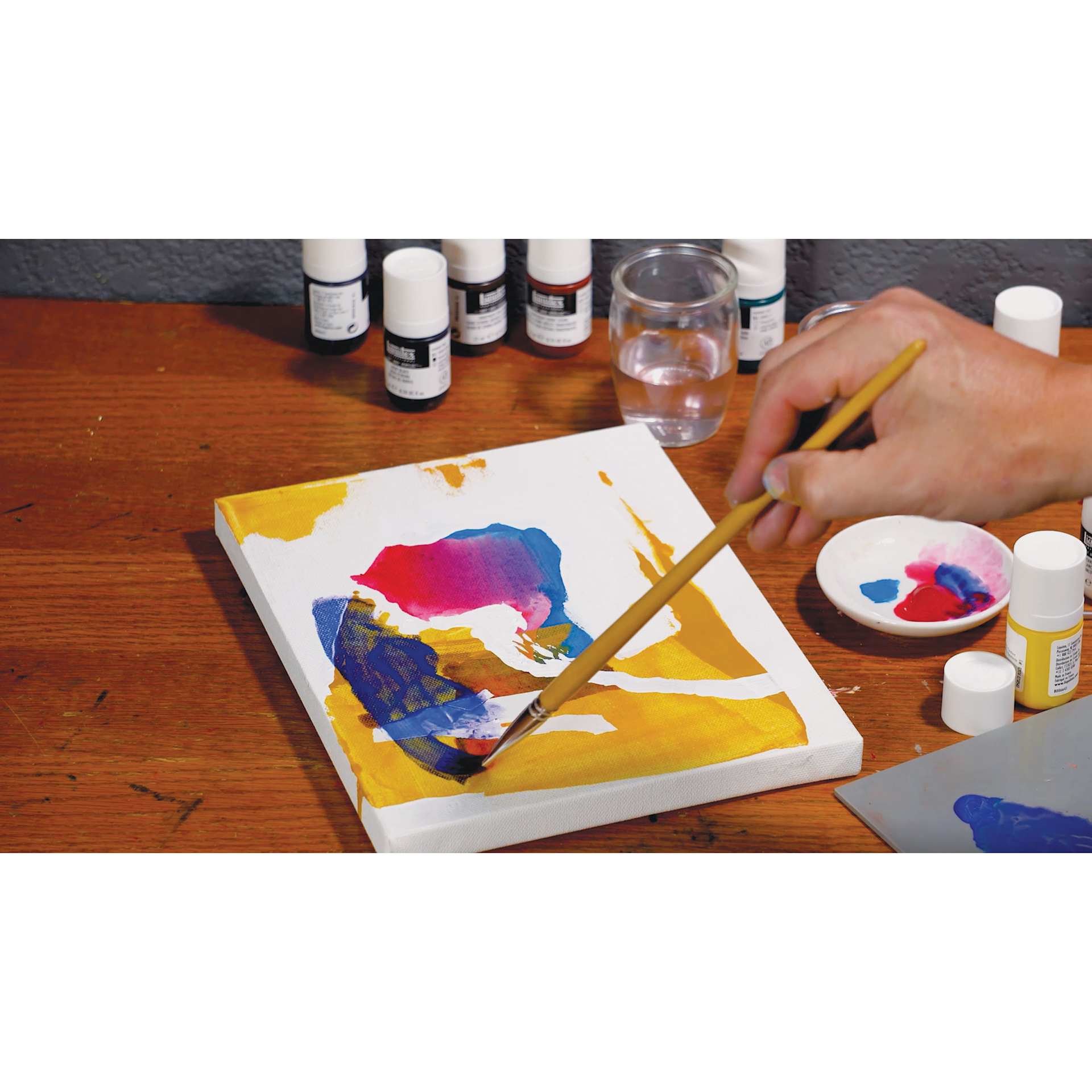 Liquitex Professional Soft Body Acrylic Paints and Sets, canvas being painted in a studio
