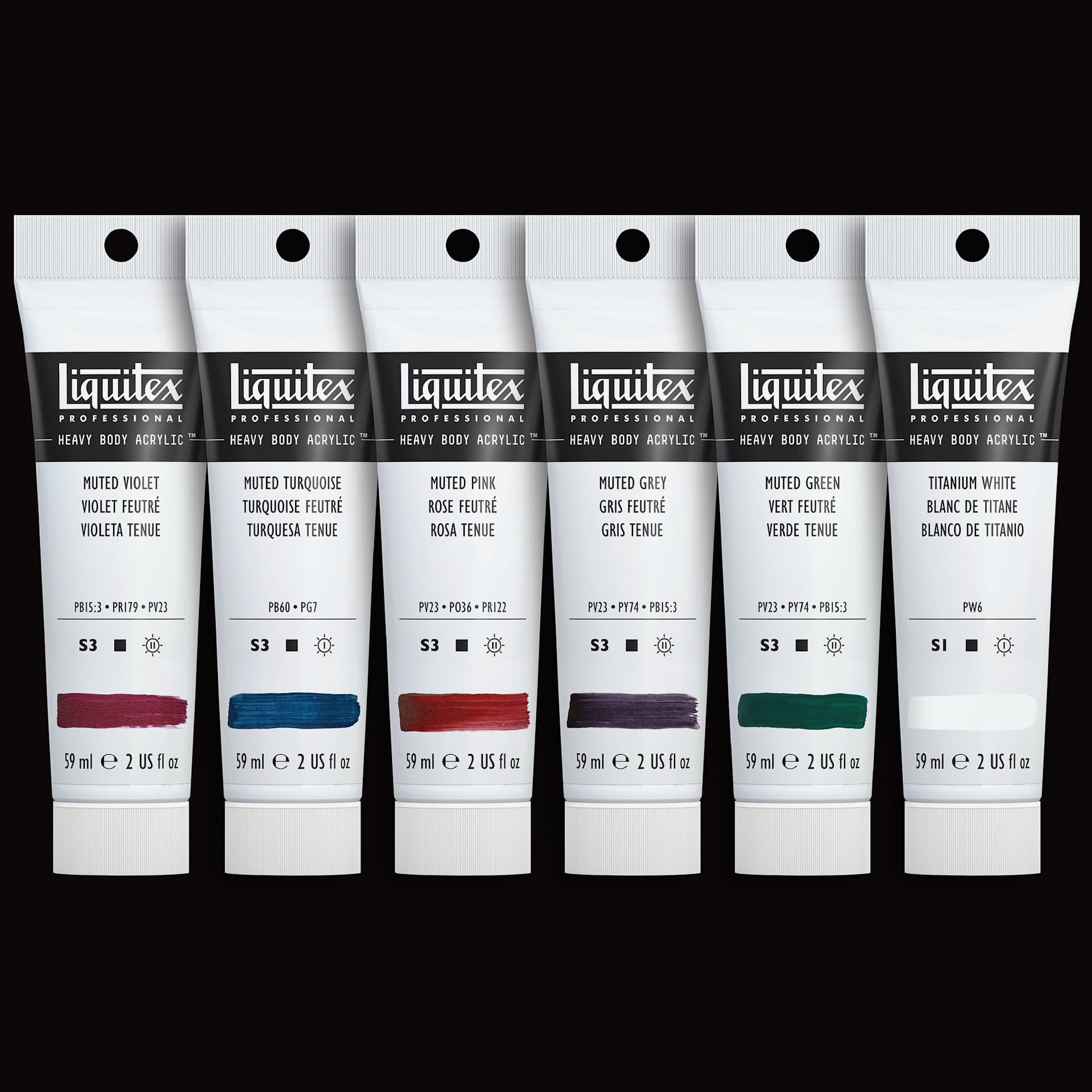 Liquitex Professional Heavy Body Acrylics - Set of 6, Muted Colors, 59 ml, contents