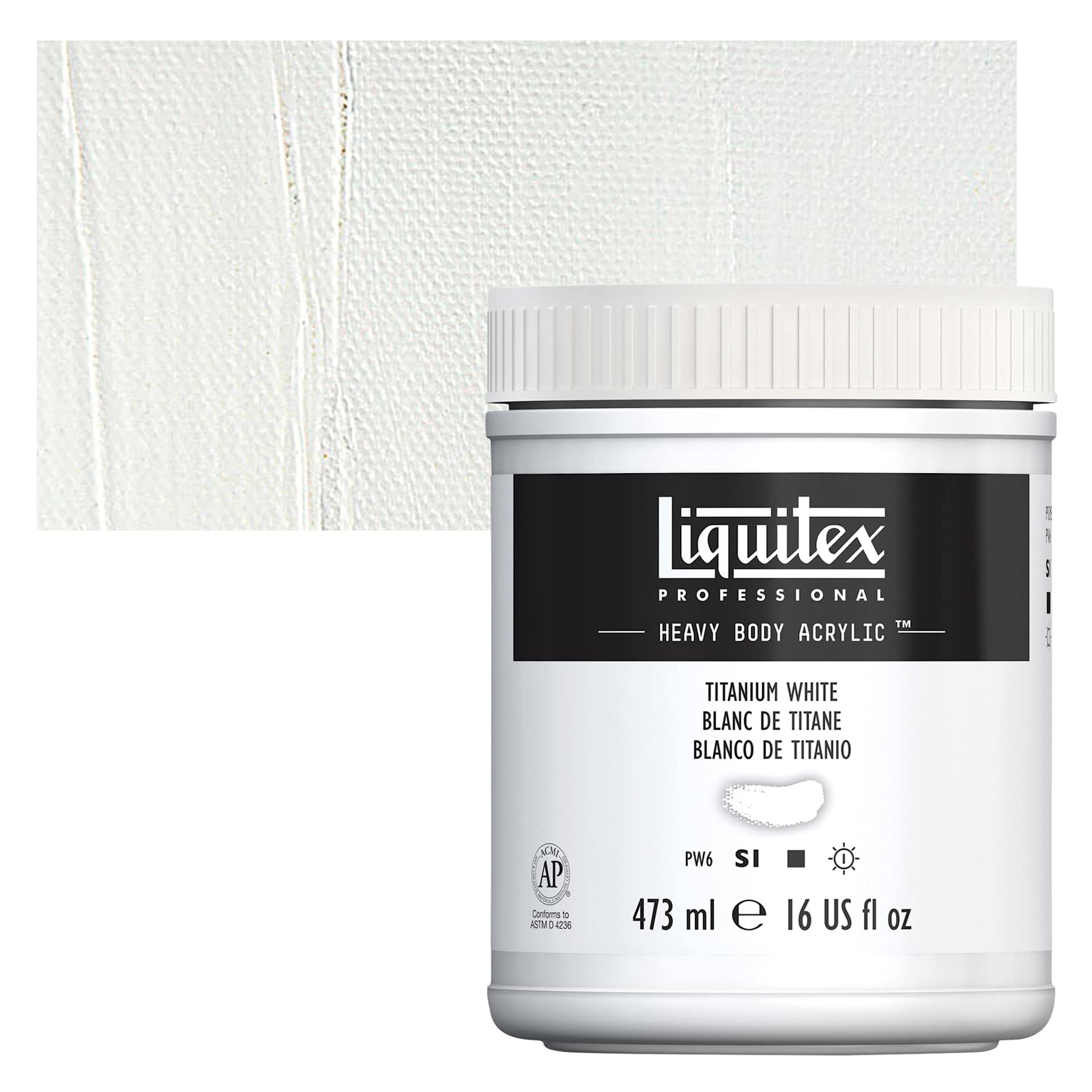 Liquitex Heavy Body Artist Acrylic - Titanium White, 16 oz Jar and swatch
