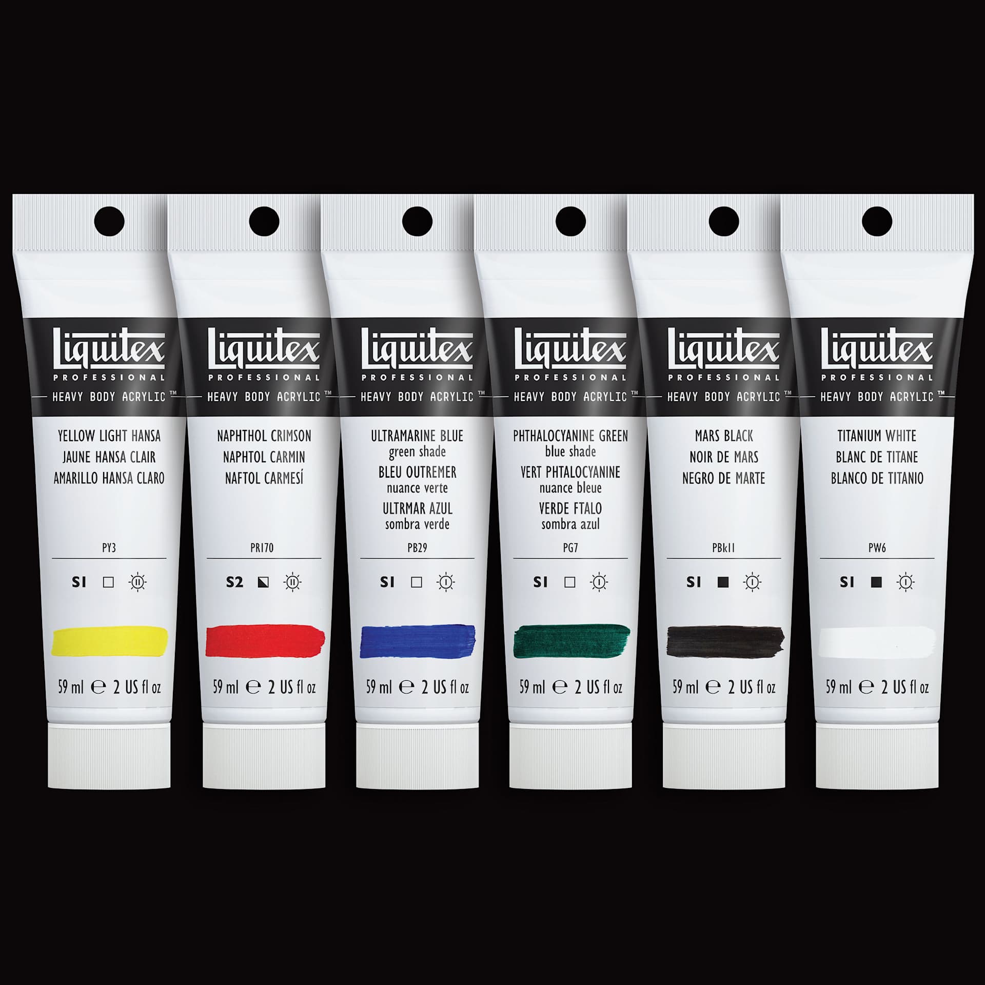 Liquitex Professional Heavy Body Acrylics - Set of 6, Classic Colors, 59 ml, set contents