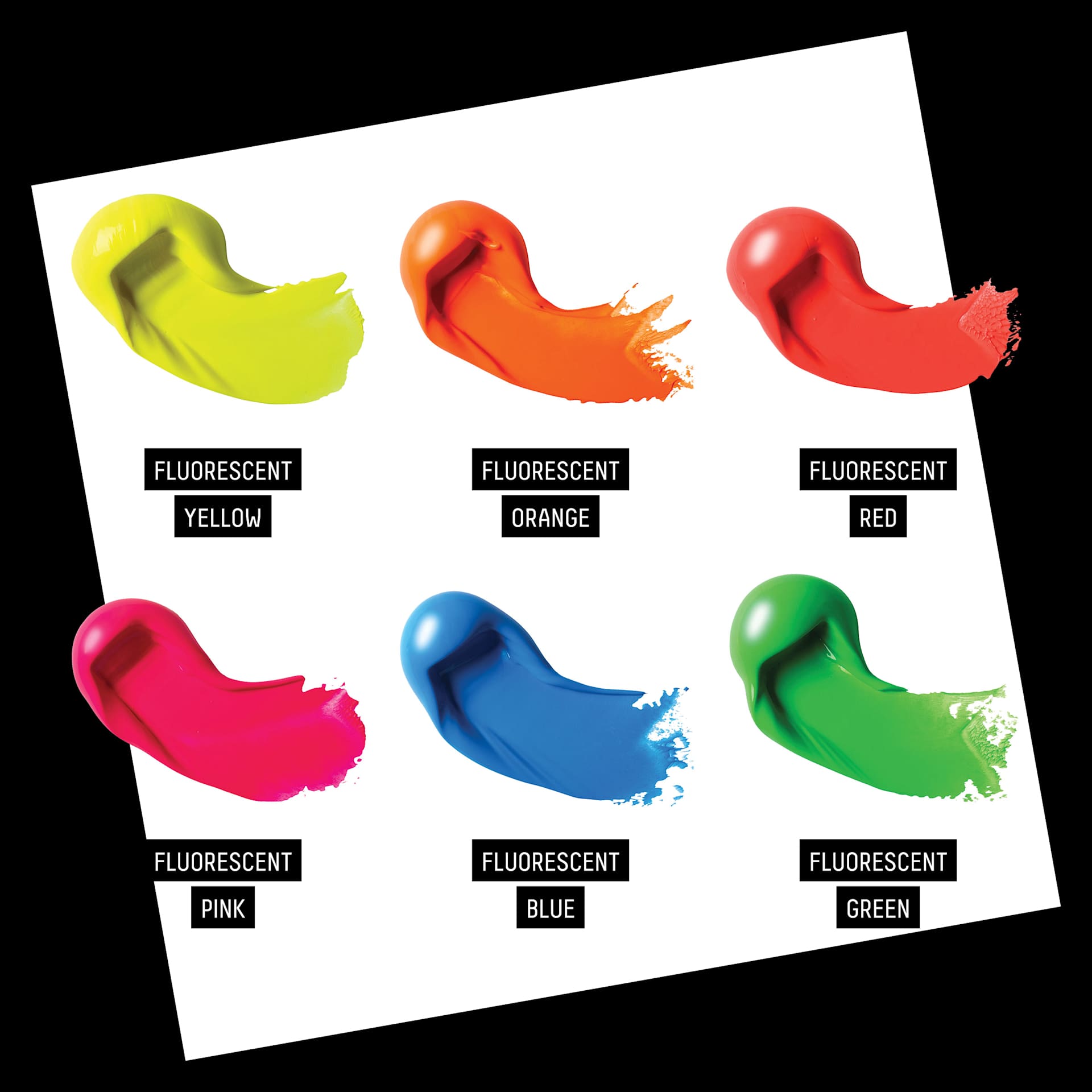 Set content color list. Fluorescent Yellow, Fluorescent Orange, Fluorescent Red, Fluorescent Pink, Fluorescent Blue, Fluorescent Green.