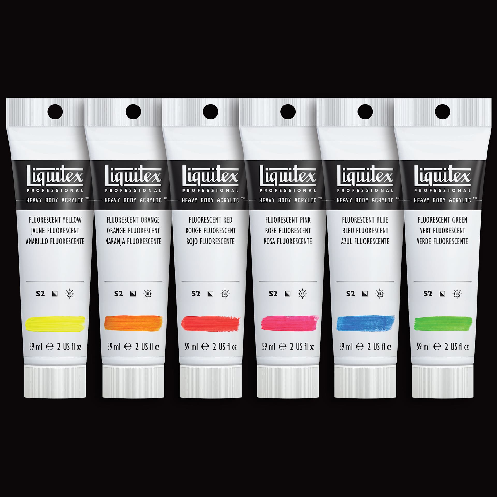 Liquitex Professional Heavy Body Acrylics - Set of 6, Fluorescent Colors, 59 ml, set contents