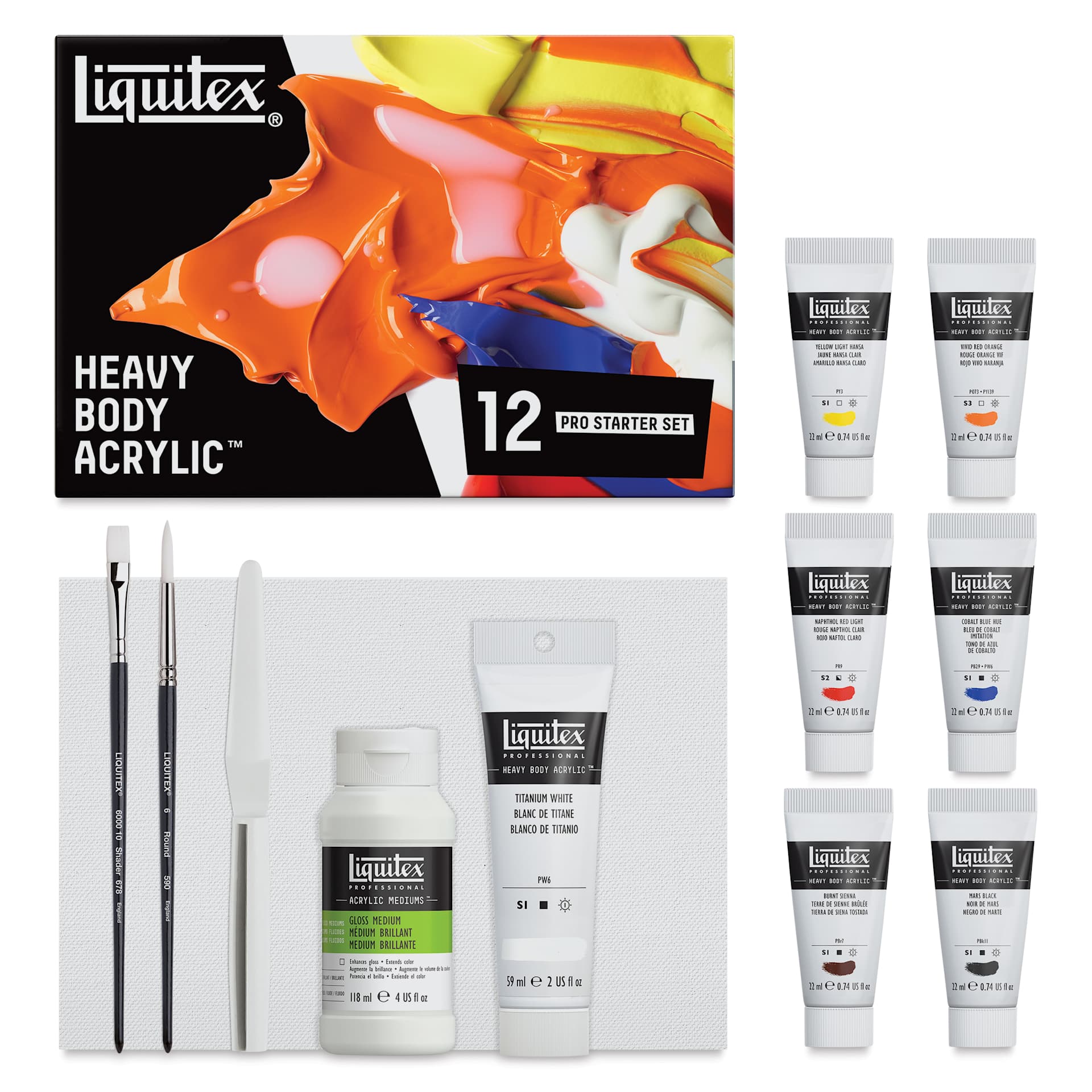 Liquitex Professional Heavy Body Acrylics - Set of 12, Pro Starter Set, 22 ml, set contents and packaging