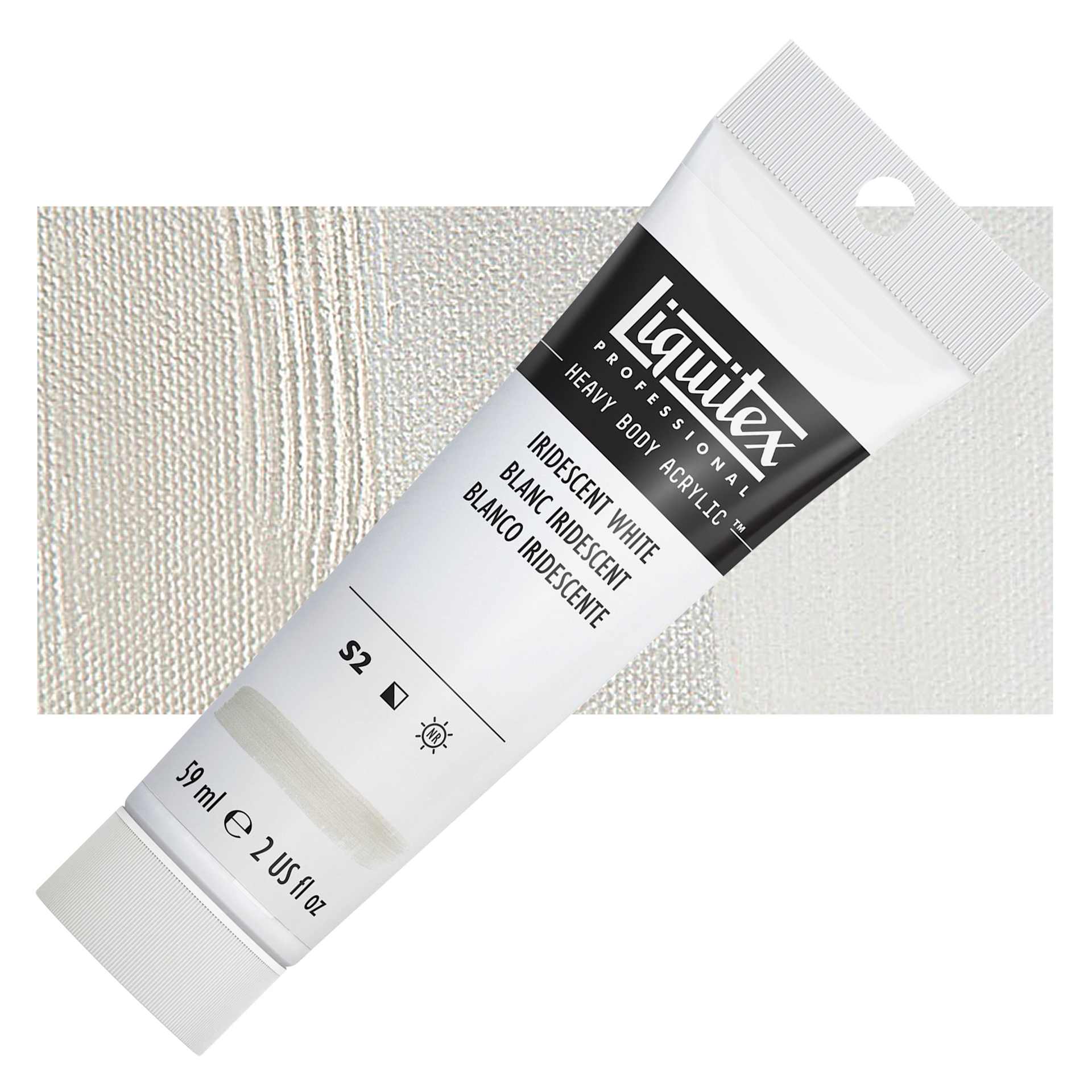 Liquitex Heavy Body Artist Acrylic - Iridescent White, 2 oz Tube and swatch Liquitex Heavy Body Artist Acrylic - Iridescent White, 2 oz Tube and swatch