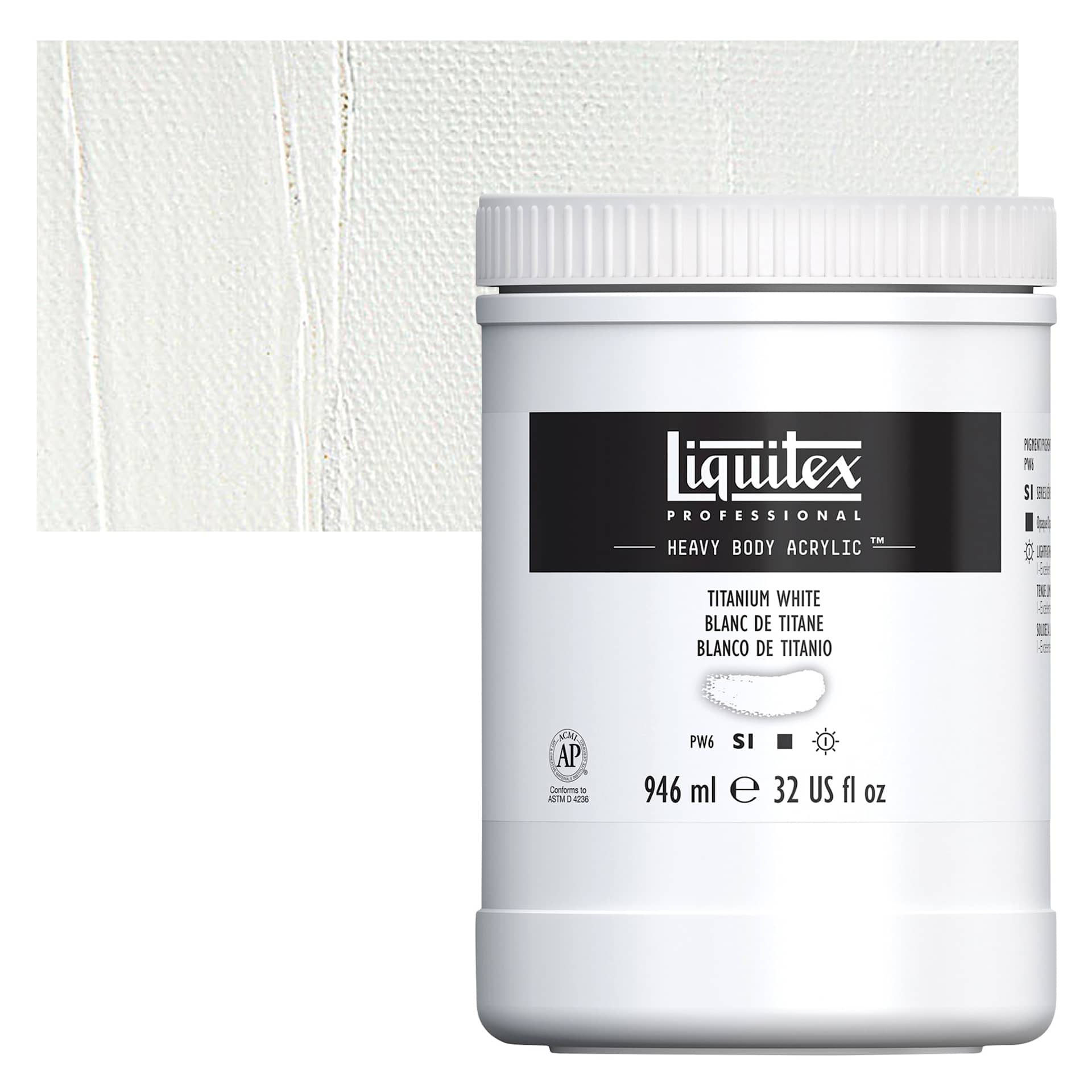 Liquitex Heavy Body Artist Acrylic - Titanium White, 32 oz Jar and swatch