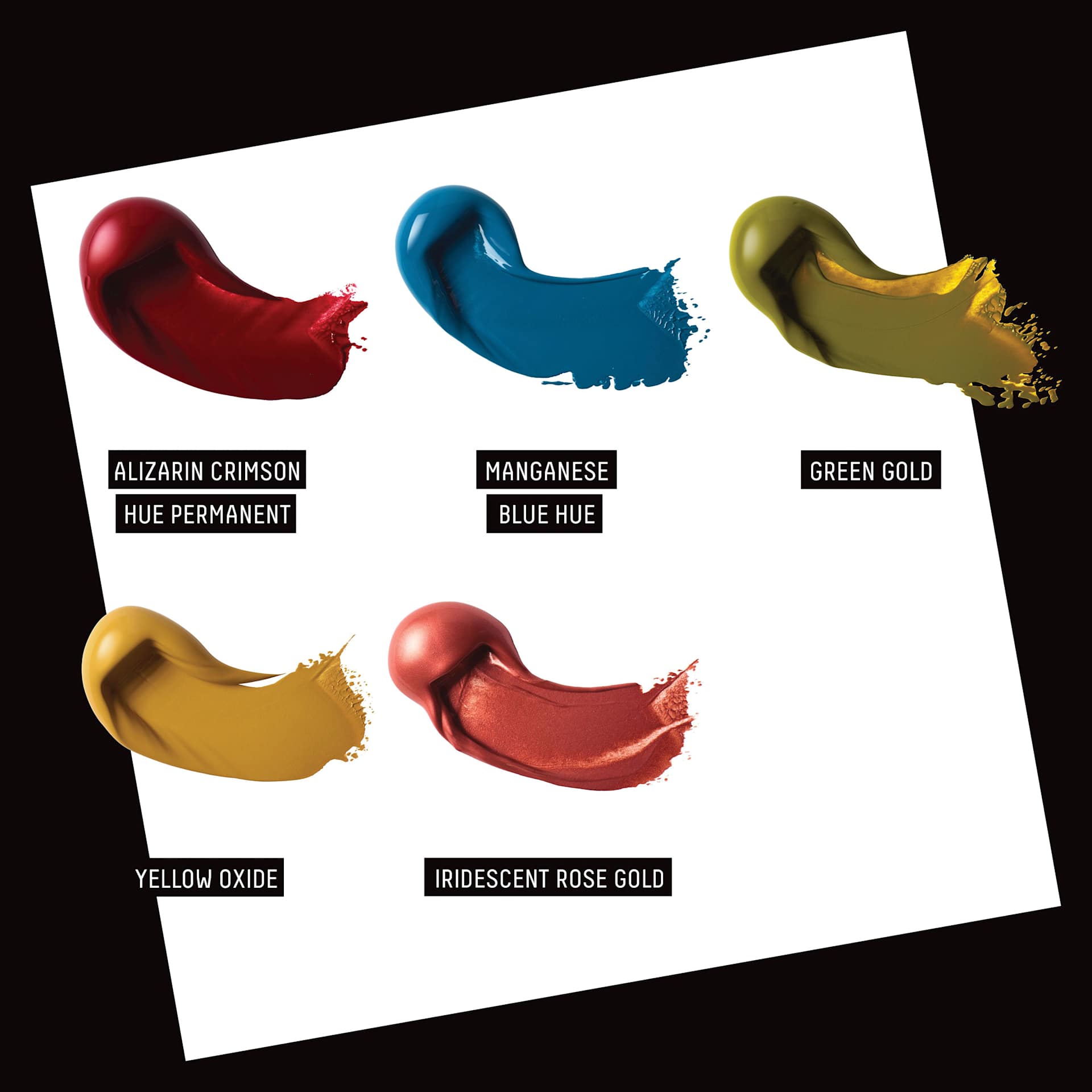 Liquitex Professional Heavy Body Acrylics - Set of 5, WWYC Retro Luxe colors - alizarin crimson hue permanent, manganese blue hue, green gold, yellow oxide, iridescent rose gold.