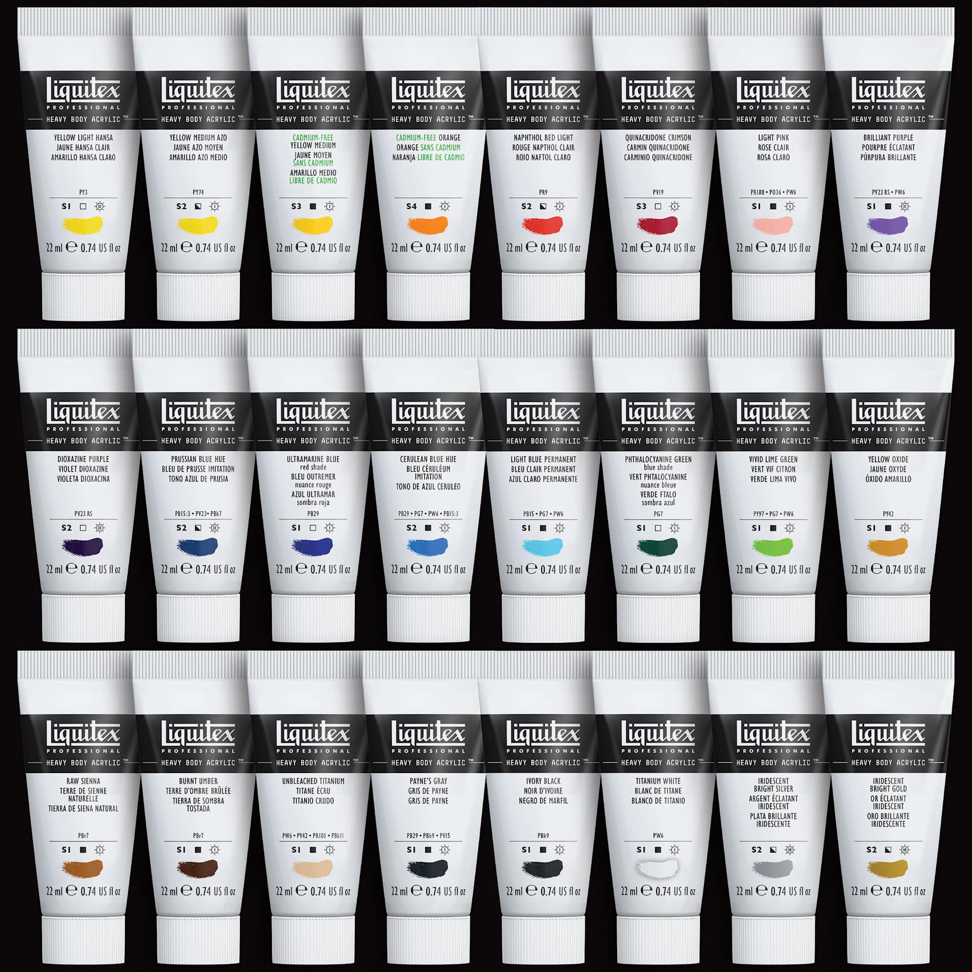Liquitex Professional Heavy Body Acrylics - Set of 24, Essential Colors, 22 ml, set contents