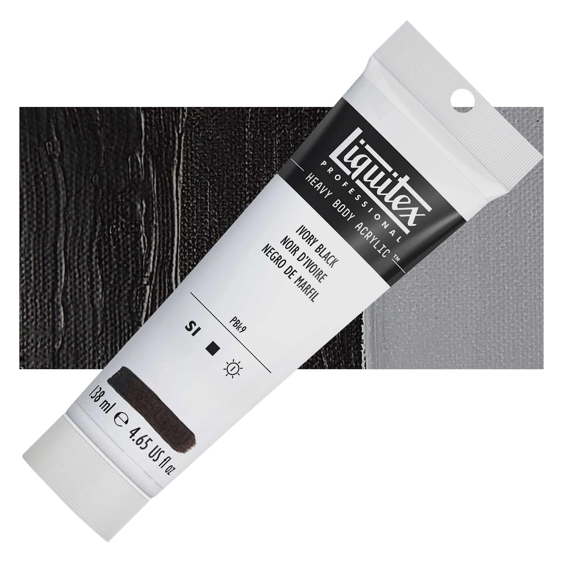 Liquitex Heavy Body Artist Acrylic - Ivory Black, 4.65 oz Tube and swatch