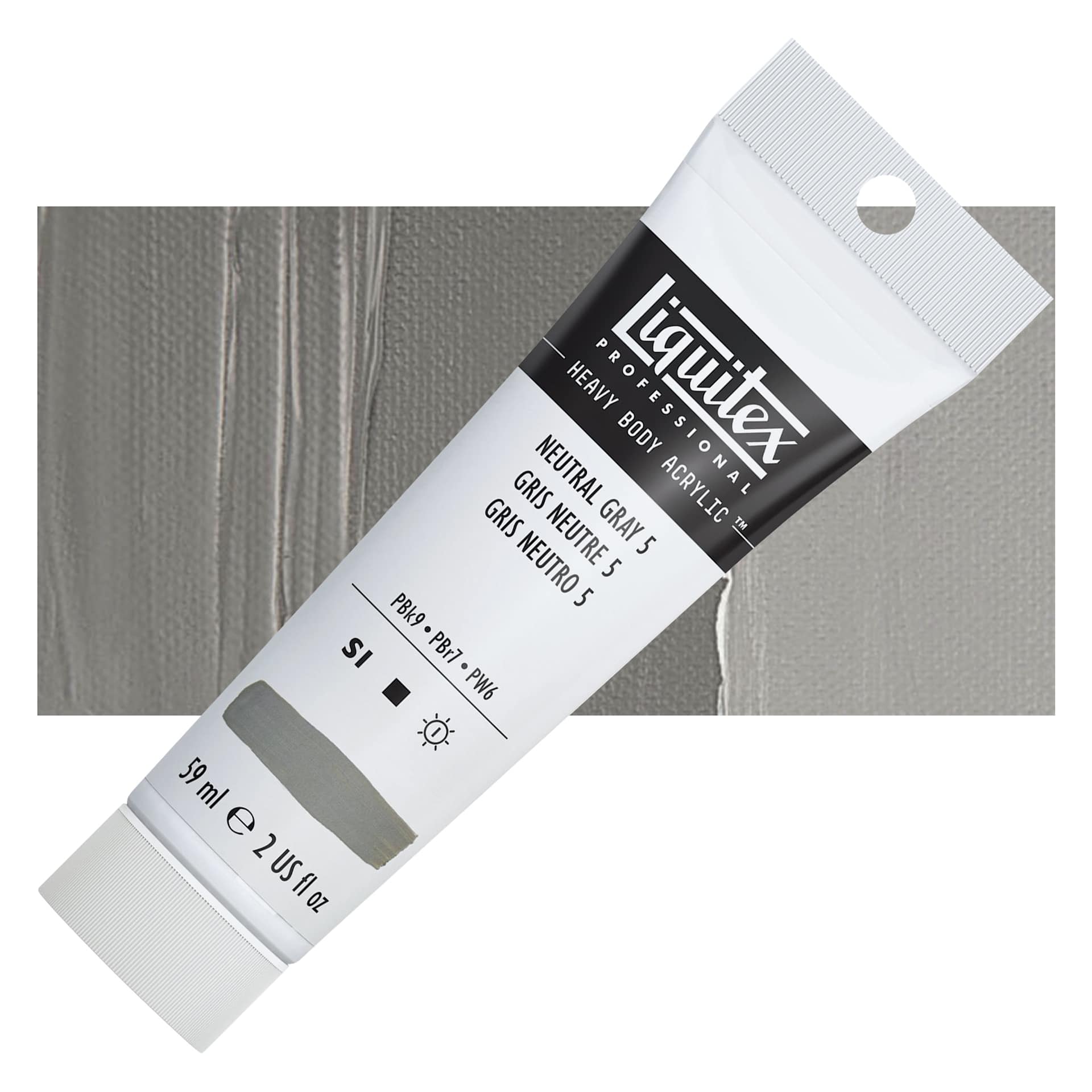 Liquitex Heavy Body Artist Acrylic - Neutral Gray, Value 5, 2 oz Tube and swatch