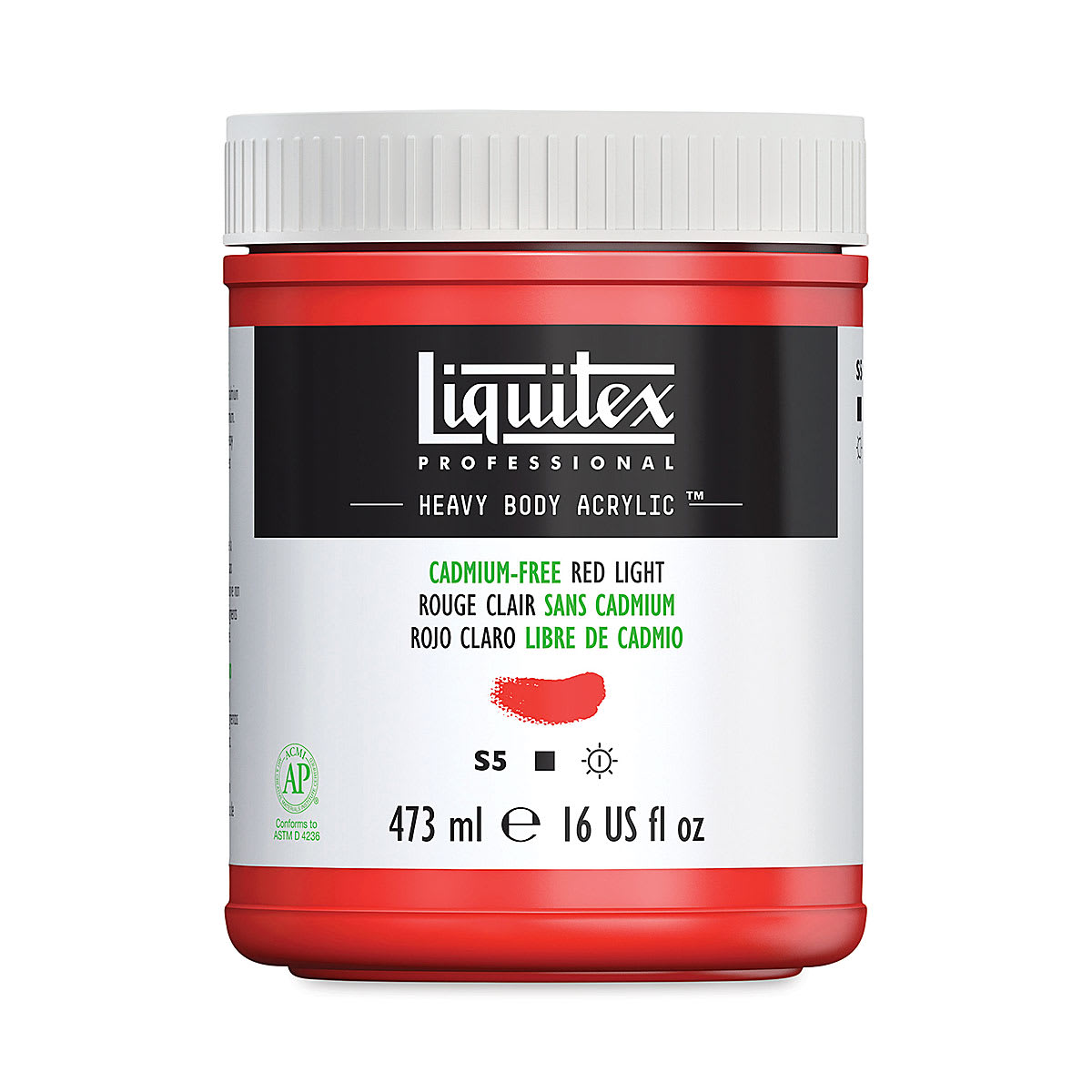 Liquitex Heavy Body Artist Acrylics - Cadmium-Free Red Light, 16 oz Jar