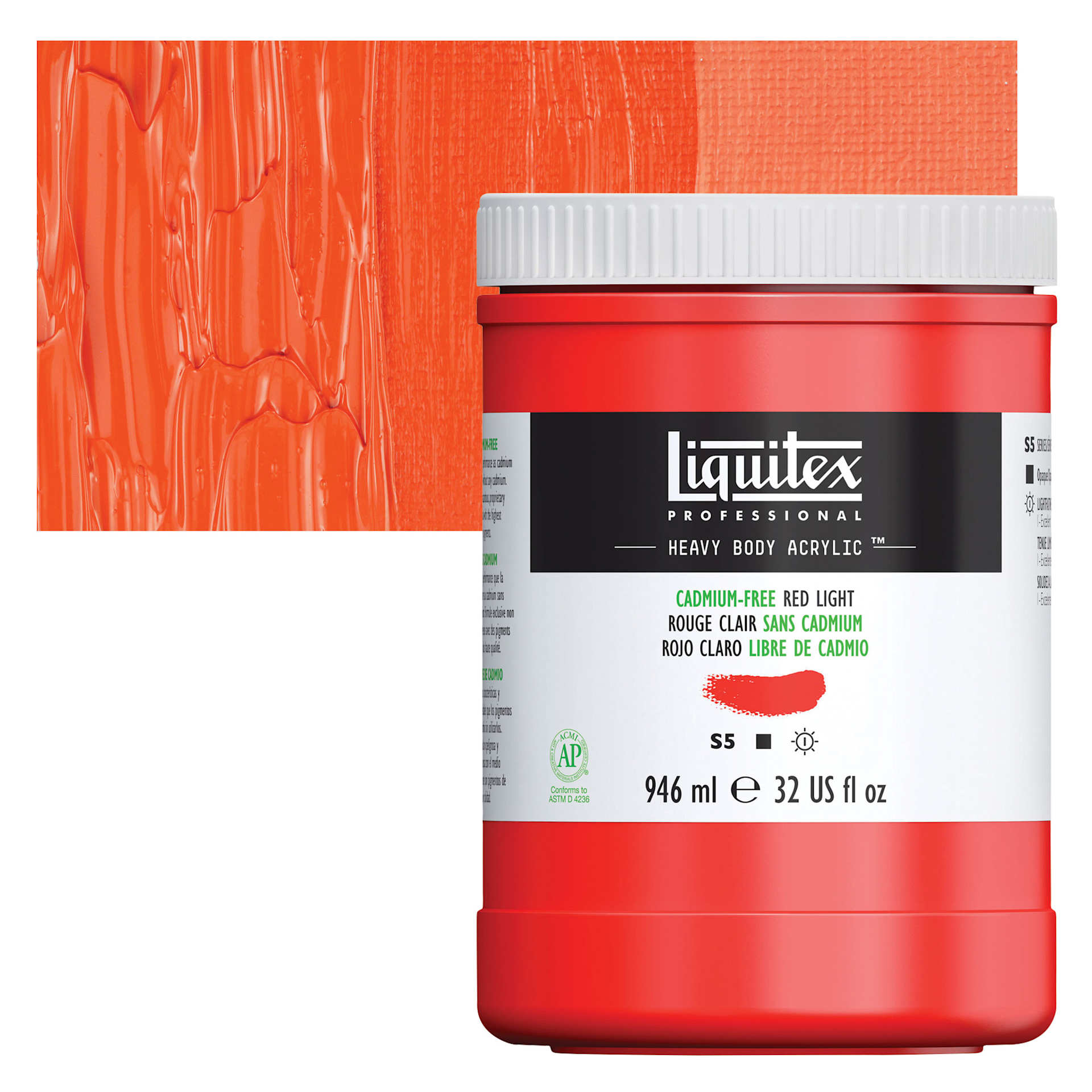 Liquitex Heavy Body Artist Acrylic - Cadmium Free Red Light, 946 ml and swatch