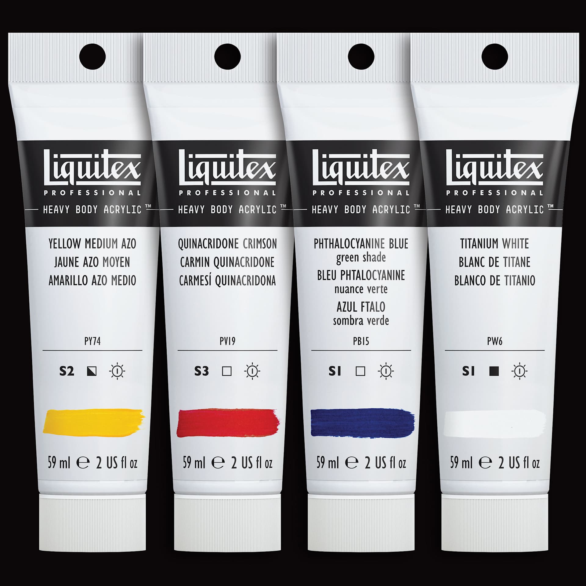 Liquitex Professional Heavy Body Acrylics - Set of 4, Primary Colors, 2 oz, set contents