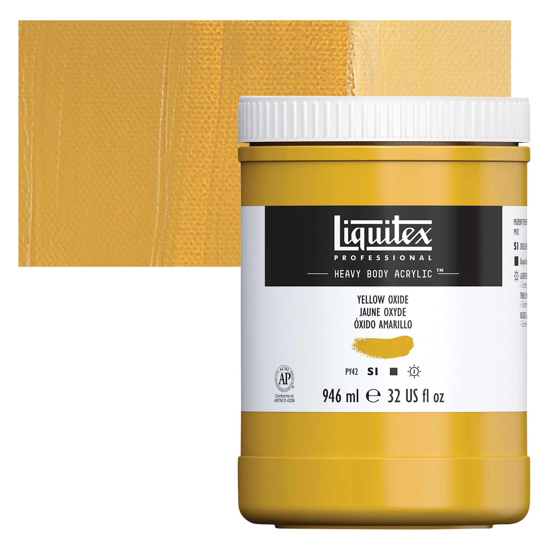 Liquitex Heavy Body Artist Acrylic - Yellow Oxide, 32 oz Jar and swatch