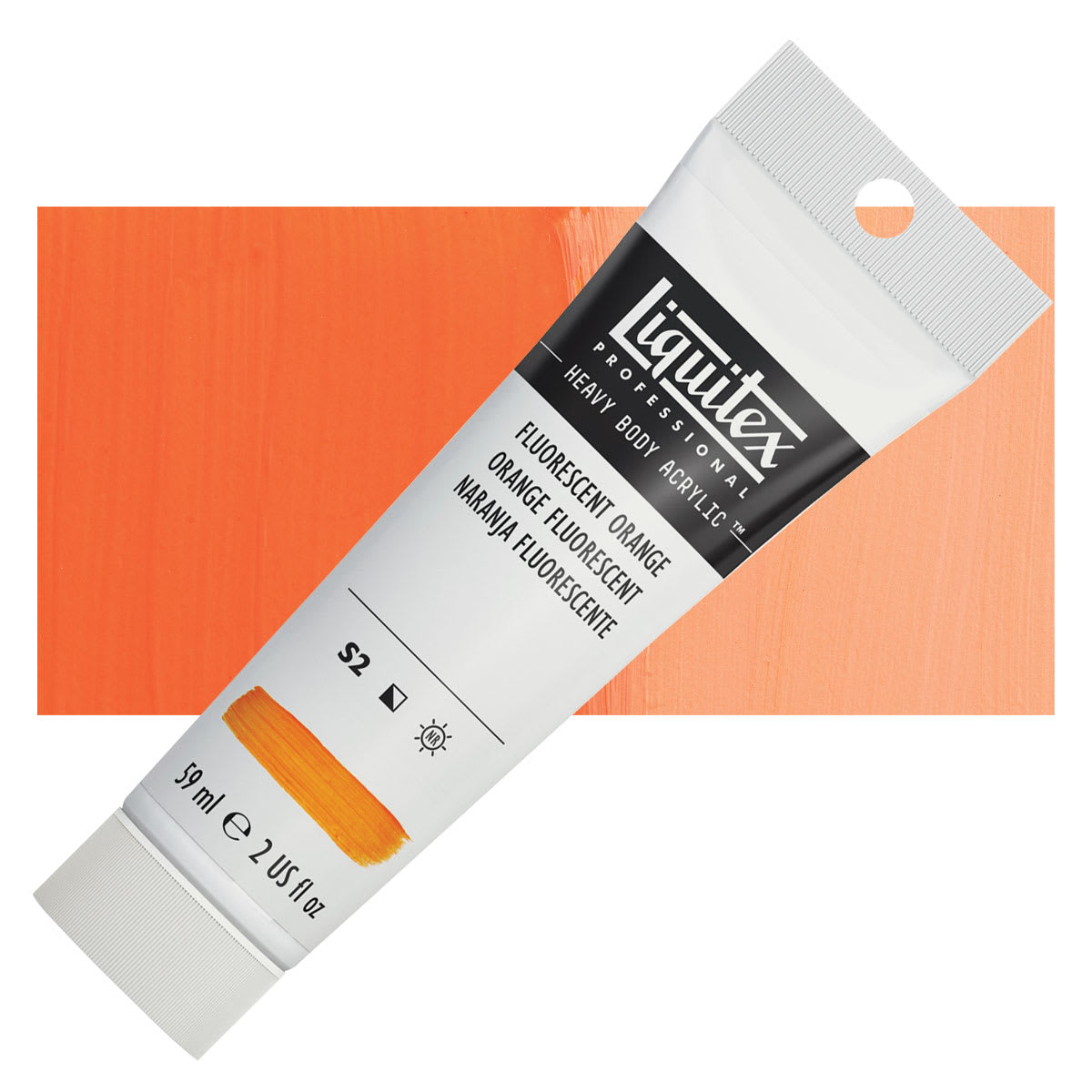 Liquitex Heavy Body Artist Acrylic - Fluorescent Orange, 59 ml, Tube and swatch
