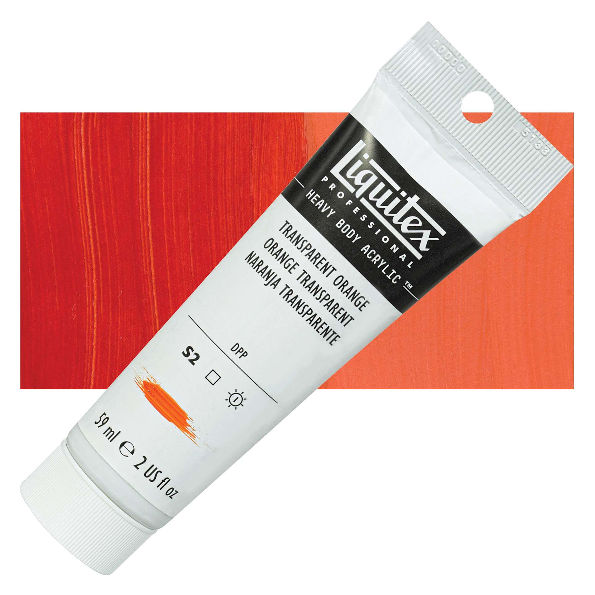 Liquitex Heavy Body Artist Acrylic - Transparent Orange, 59 ml, Tube and swatch