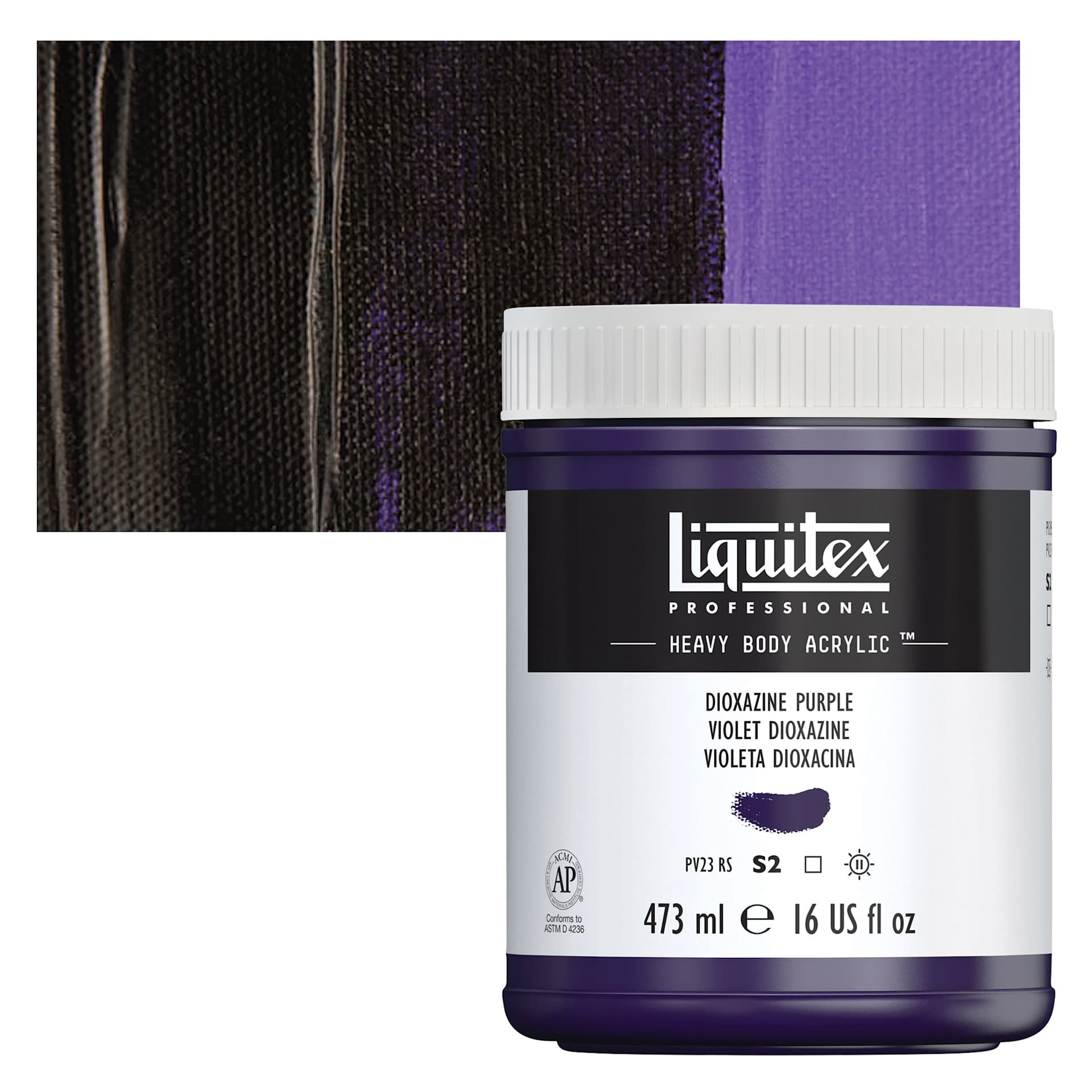 Liquitex Heavy Body Artist Acrylic - Dioxazine Purple, 16 oz Jar and swatch
