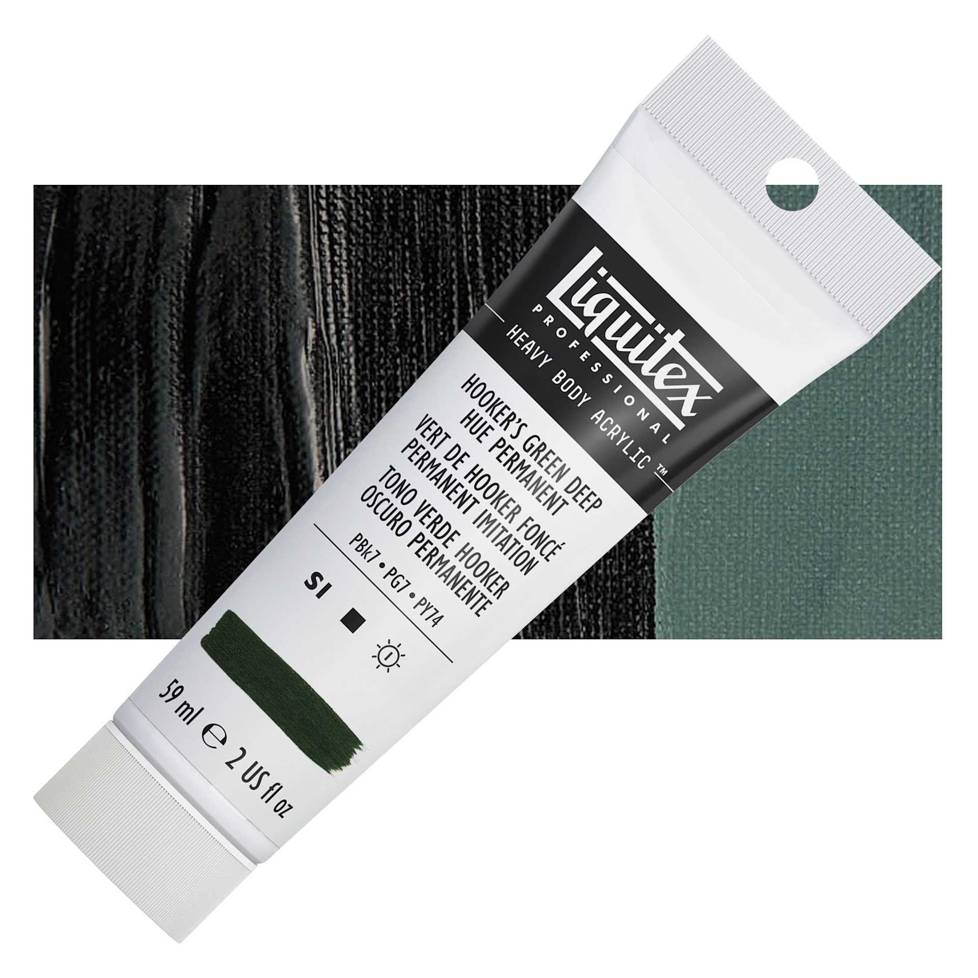 Liquitex Heavy Body Artist Acrylic - Hooker's Green Deep Hue Perm, 2 oz Tube and swatch