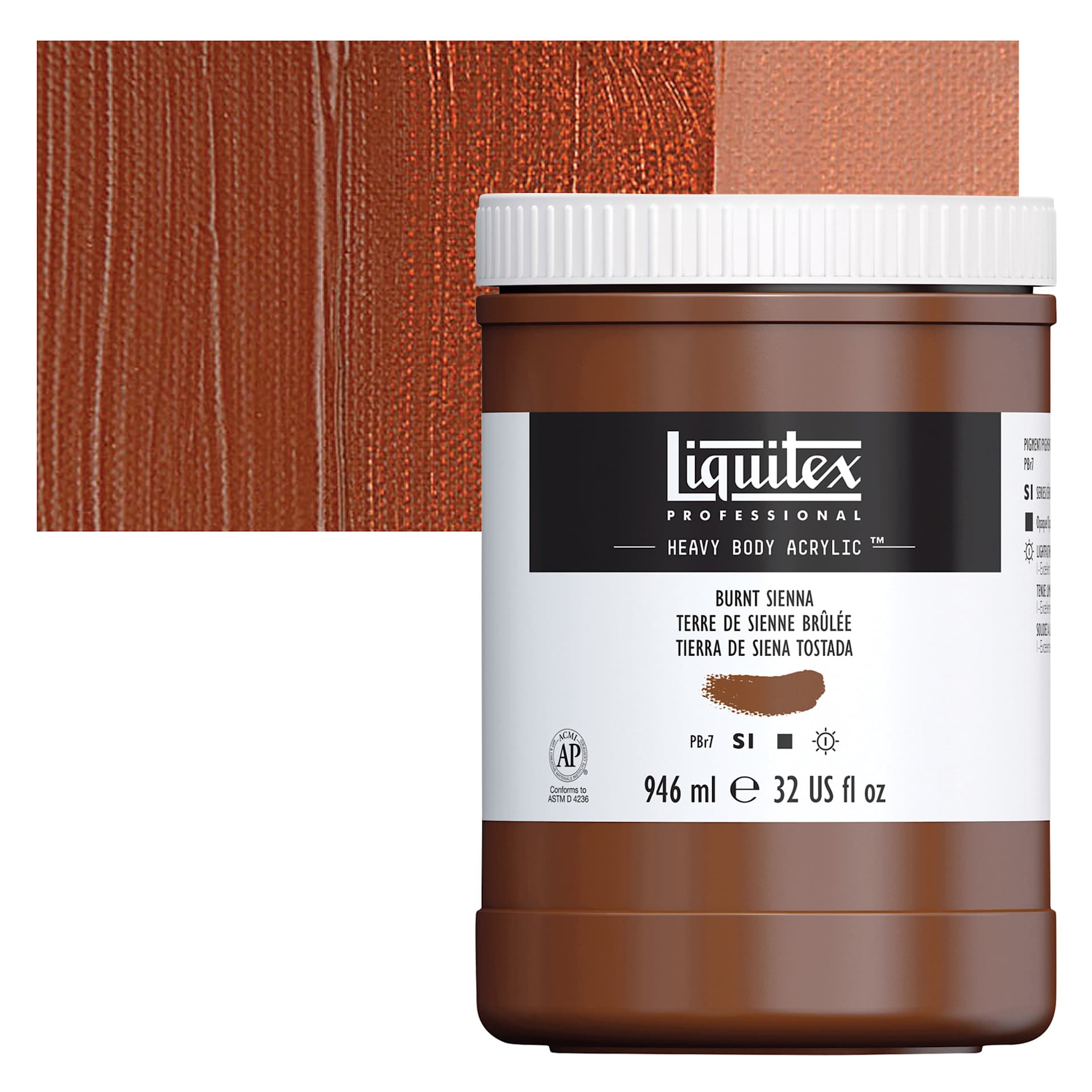 Liquitex Heavy Body Artist Acrylic - Burnt Sienna, 32 oz Jar and swatch