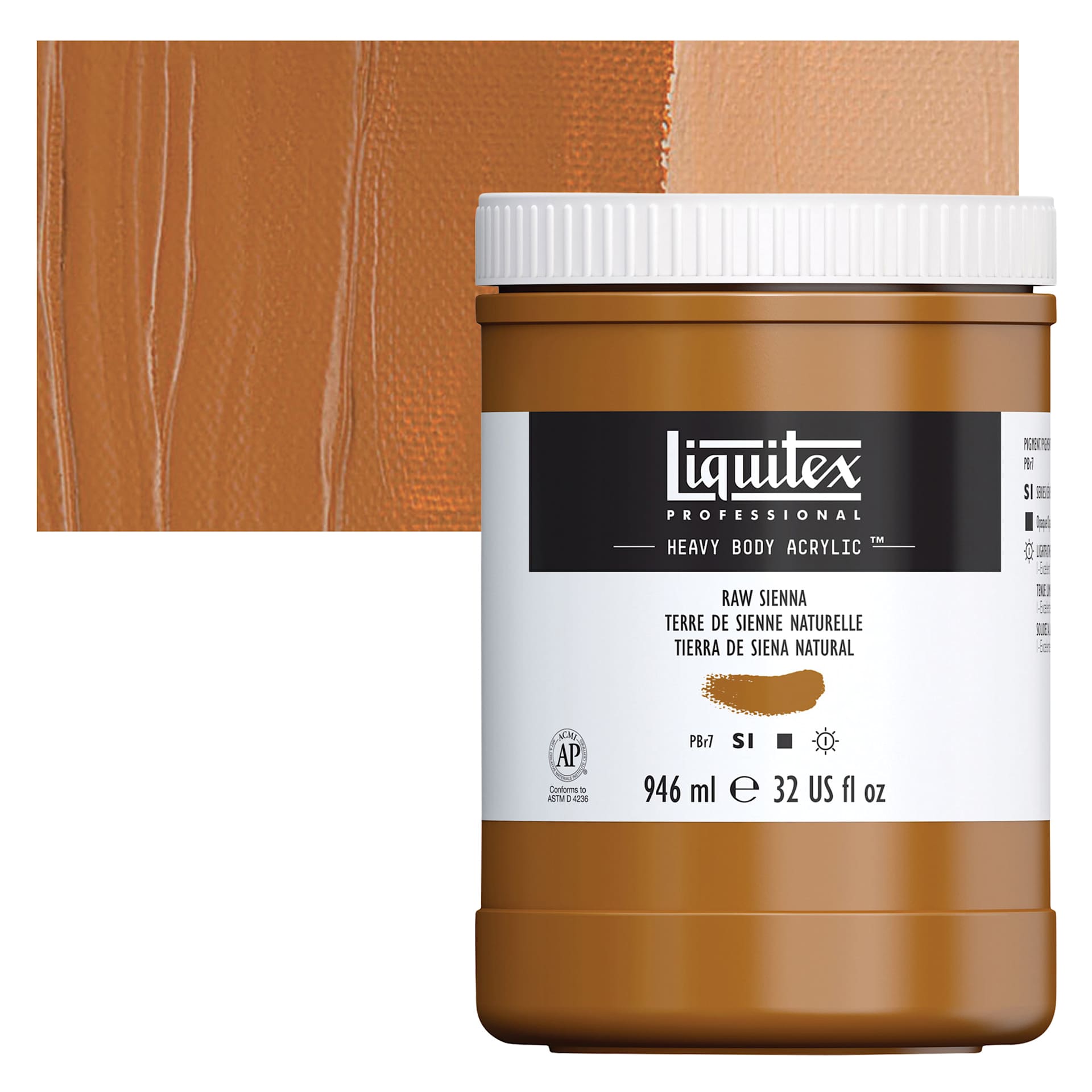 Liquitex Heavy Body Artist Acrylic - Raw Sienna, 32 oz Jar and swatch