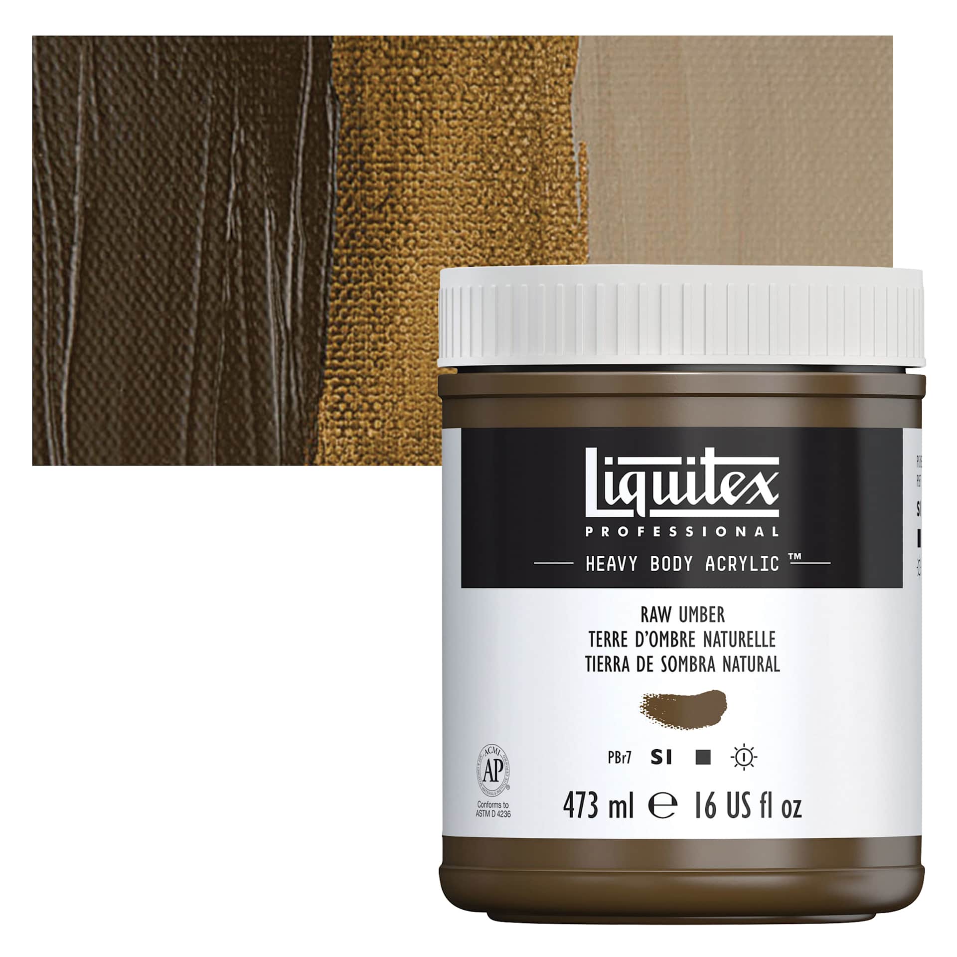 Liquitex Heavy Body Artist Acrylic - Raw Umber, 16 oz Jar and swatch