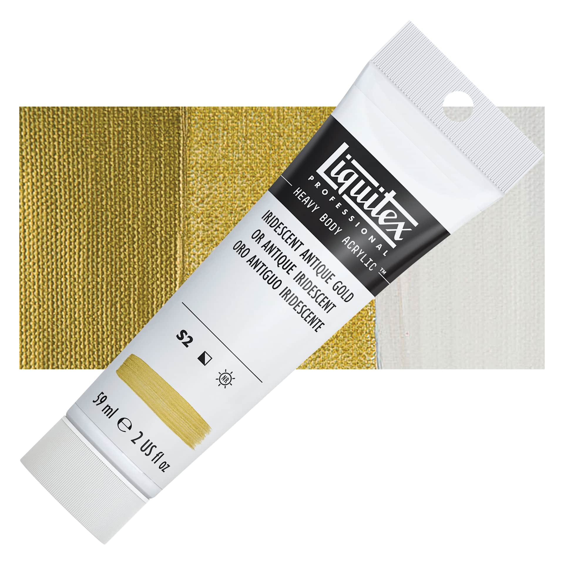 Liquitex Heavy Body Artist Acrylic - Iridescent Antique Gold, 2 oz Tube and swatch