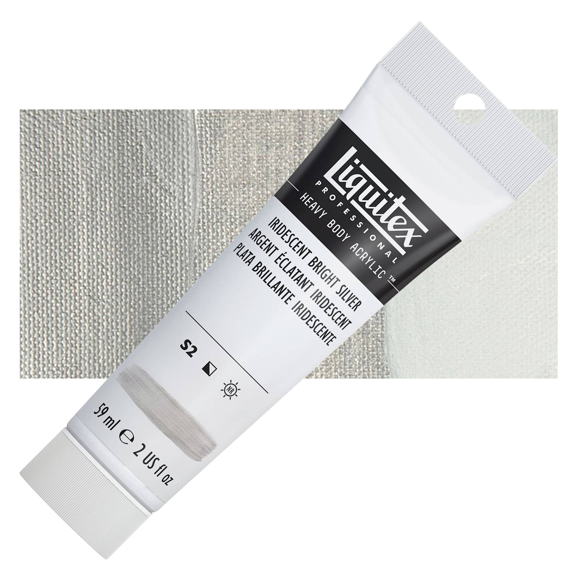 Liquitex Heavy Body Artist Acrylic - Iridescent Bright Silver, 2 oz Tube and swatch