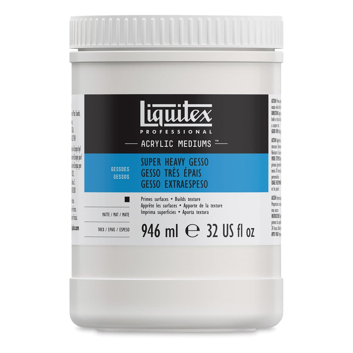 Liquitex Super Heavy Acrylic Gesso-White 32oz Jar. Front of jar.