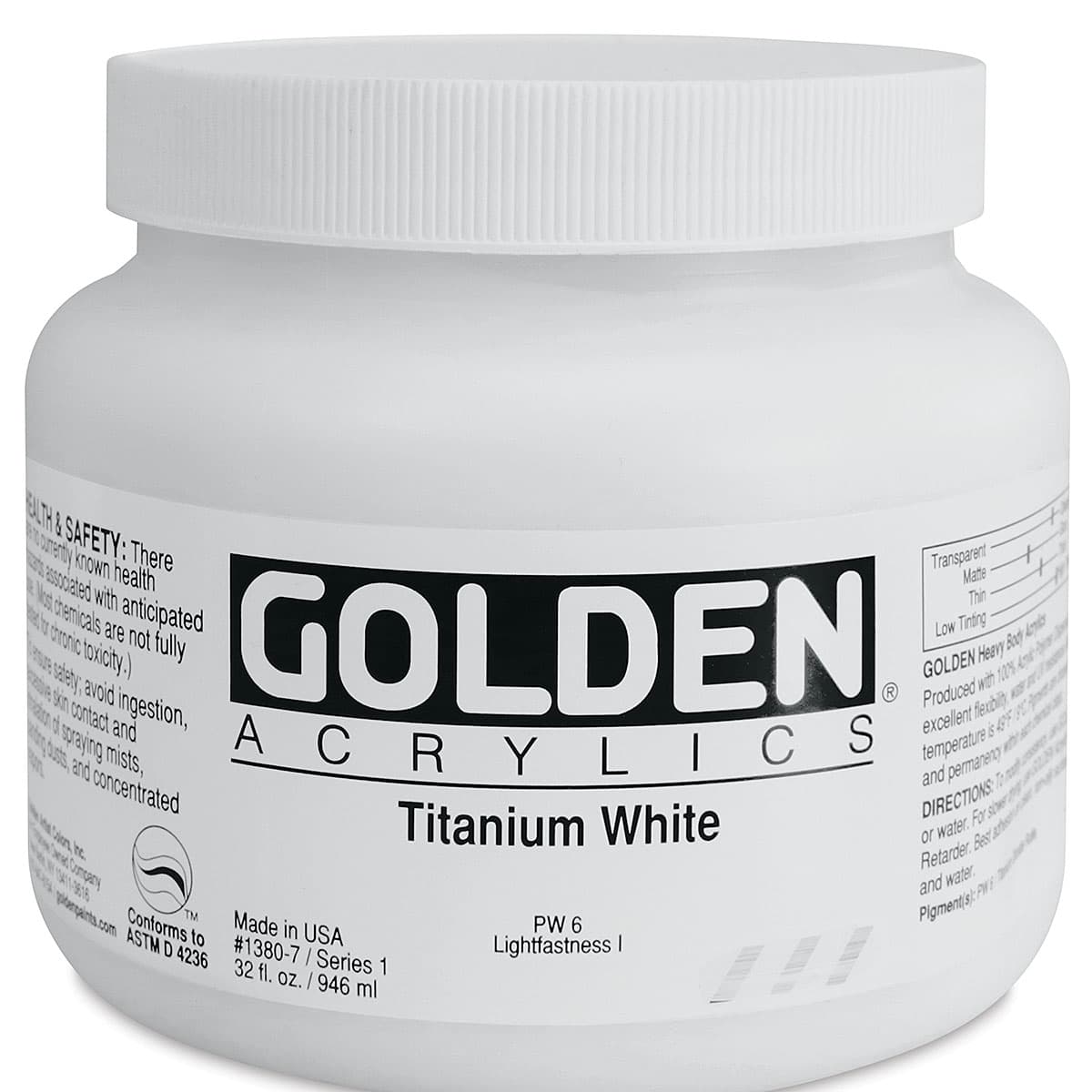 Golden Heavy Body Artist Acrylics - Titanium White, 32 oz Jar
